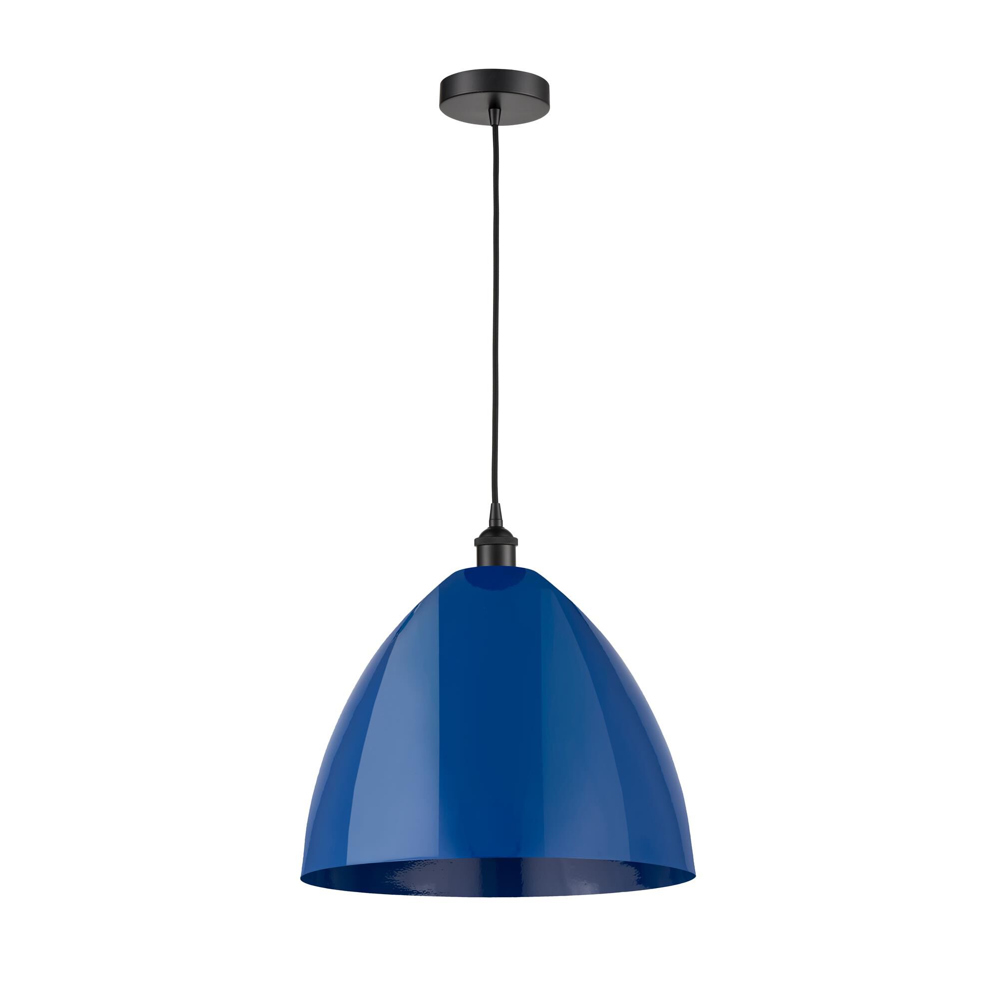 Shown in Matte Black finish and Blue Dome shade
