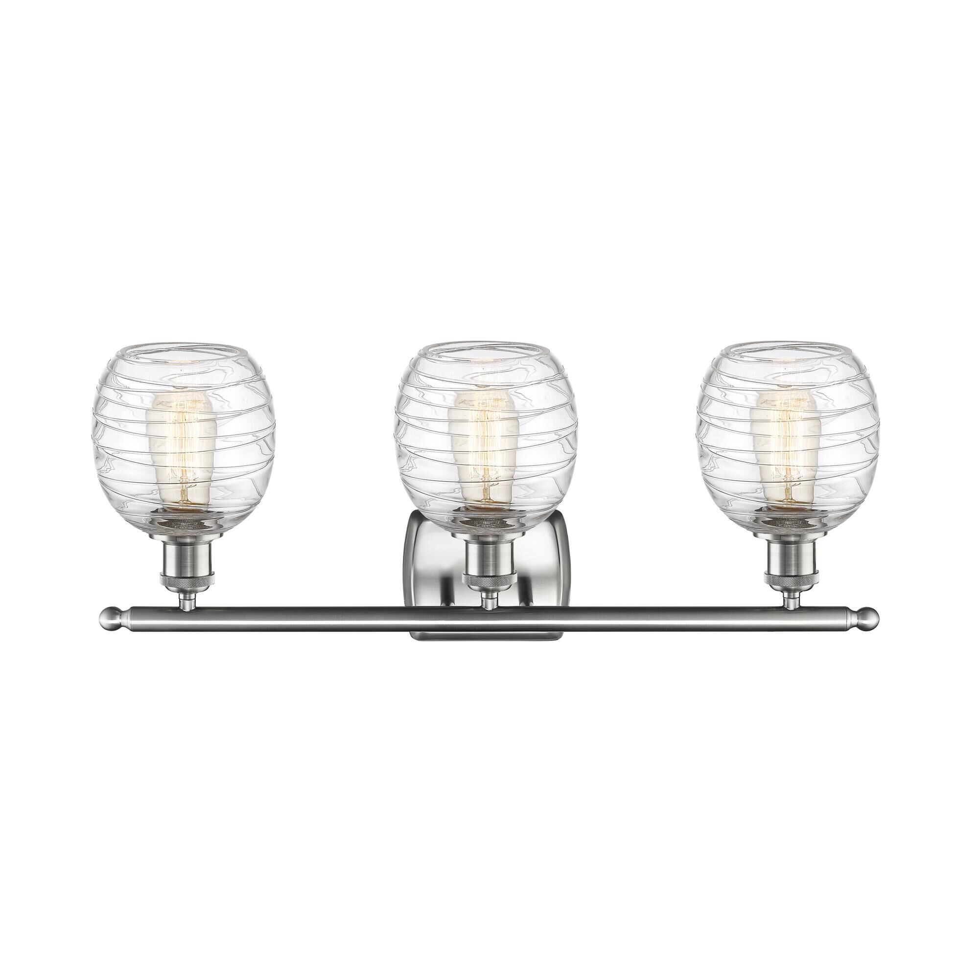 Shown in Brushed Satin Nickel finish and Deco Swirl glass