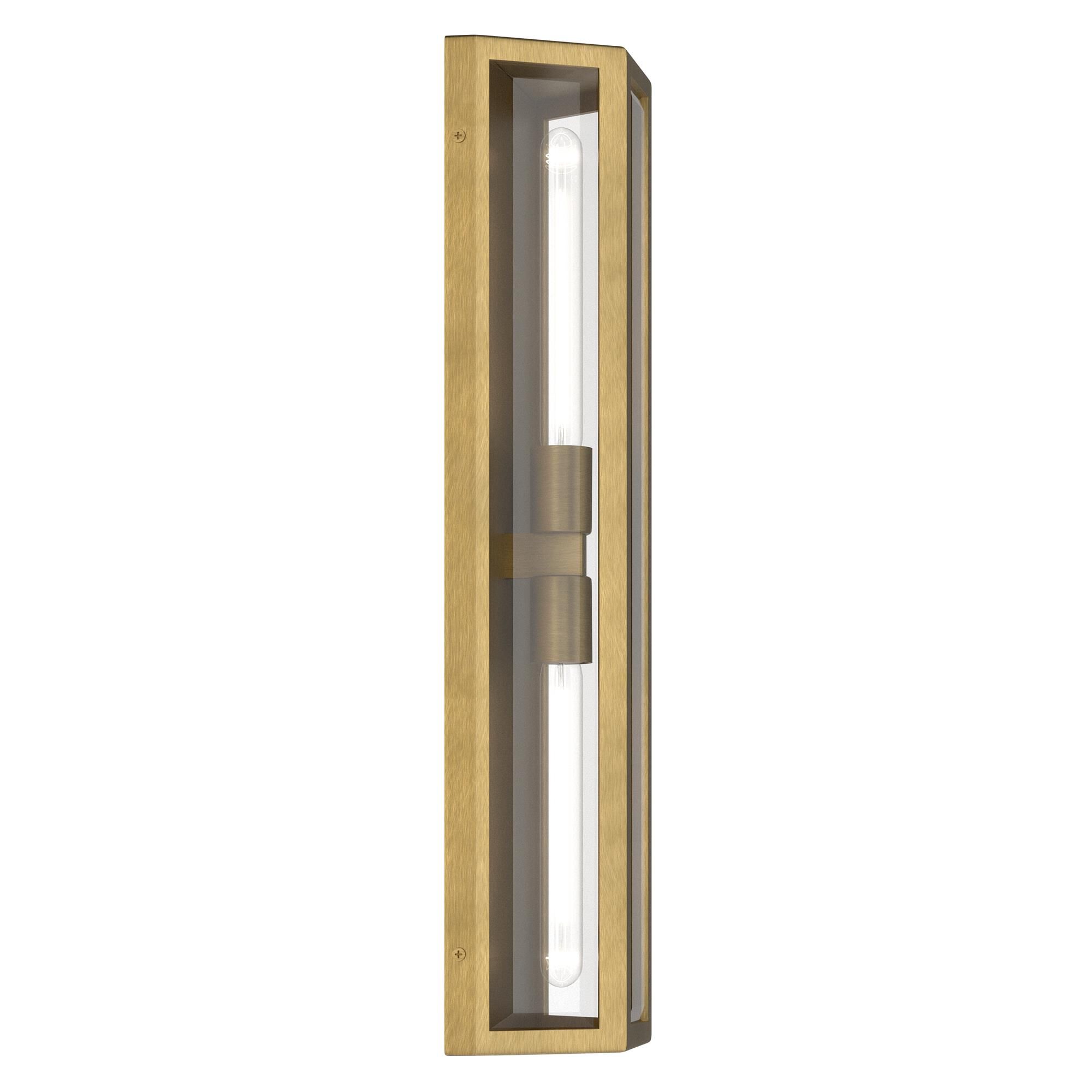 Shown in Natural Brass finish and Clear Beveled glass