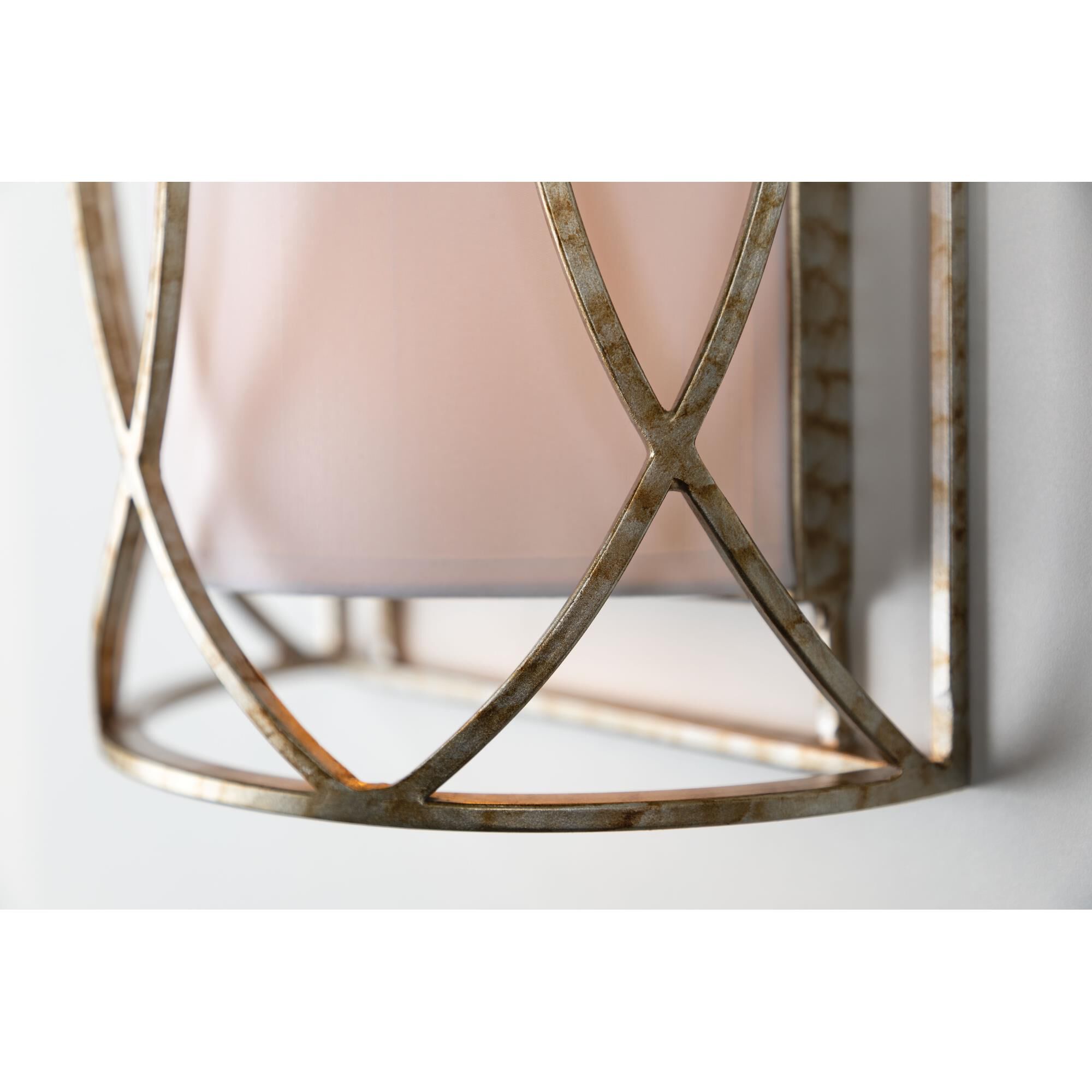 Shown in Silver Gold finish and Bronze Leaf glass and Hardback Linen shade