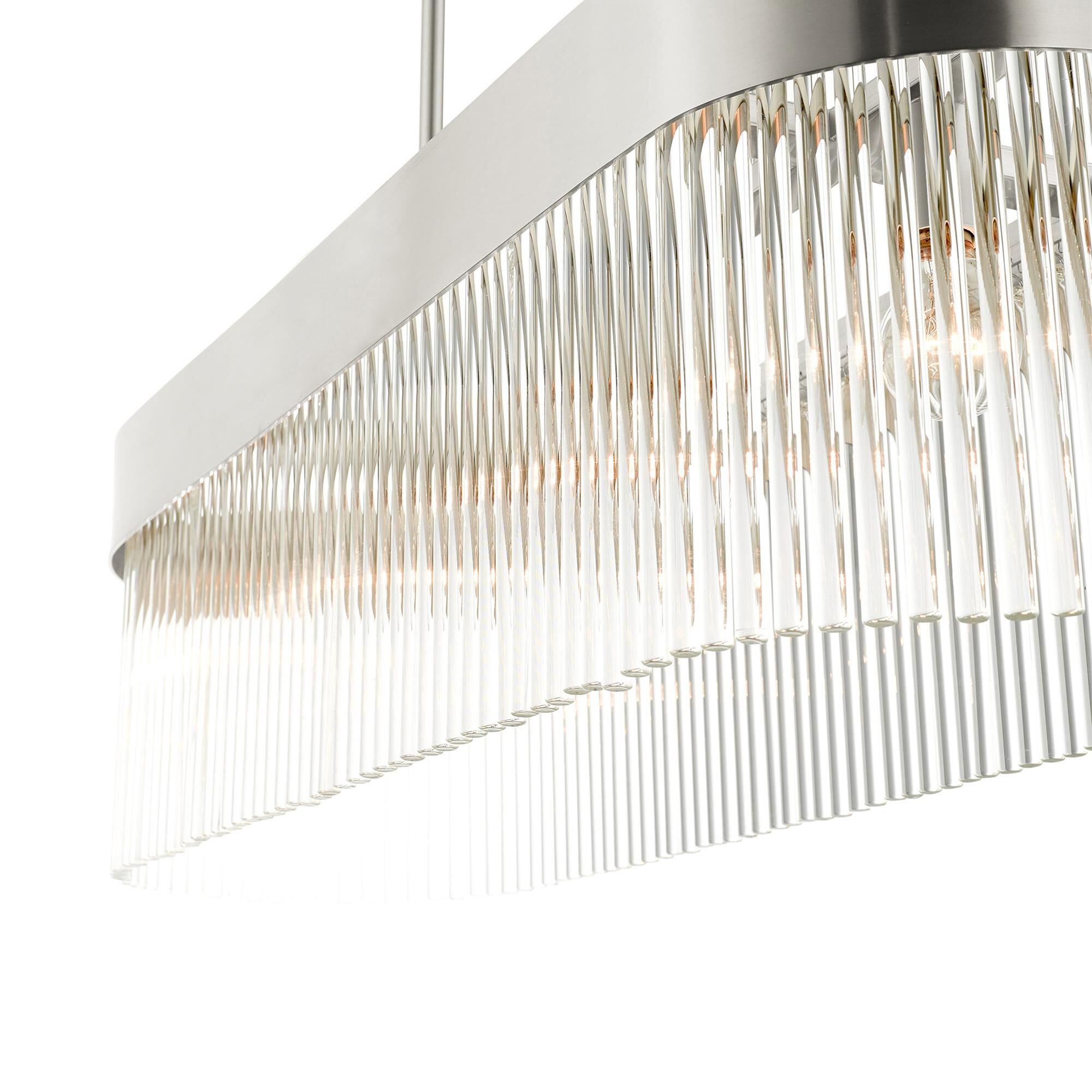 Shown in Brushed Nickel finish and Brushed Nickel Drum Shade With Clear Crystal Rods glass and Brushed Nickel Drum  With Clear Crystal Rods shade