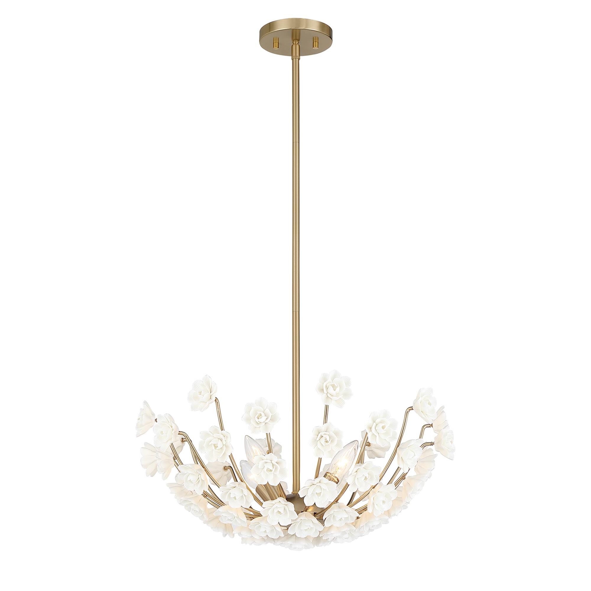 Shown in Noble Brass finish and Ceramic Flowers glass