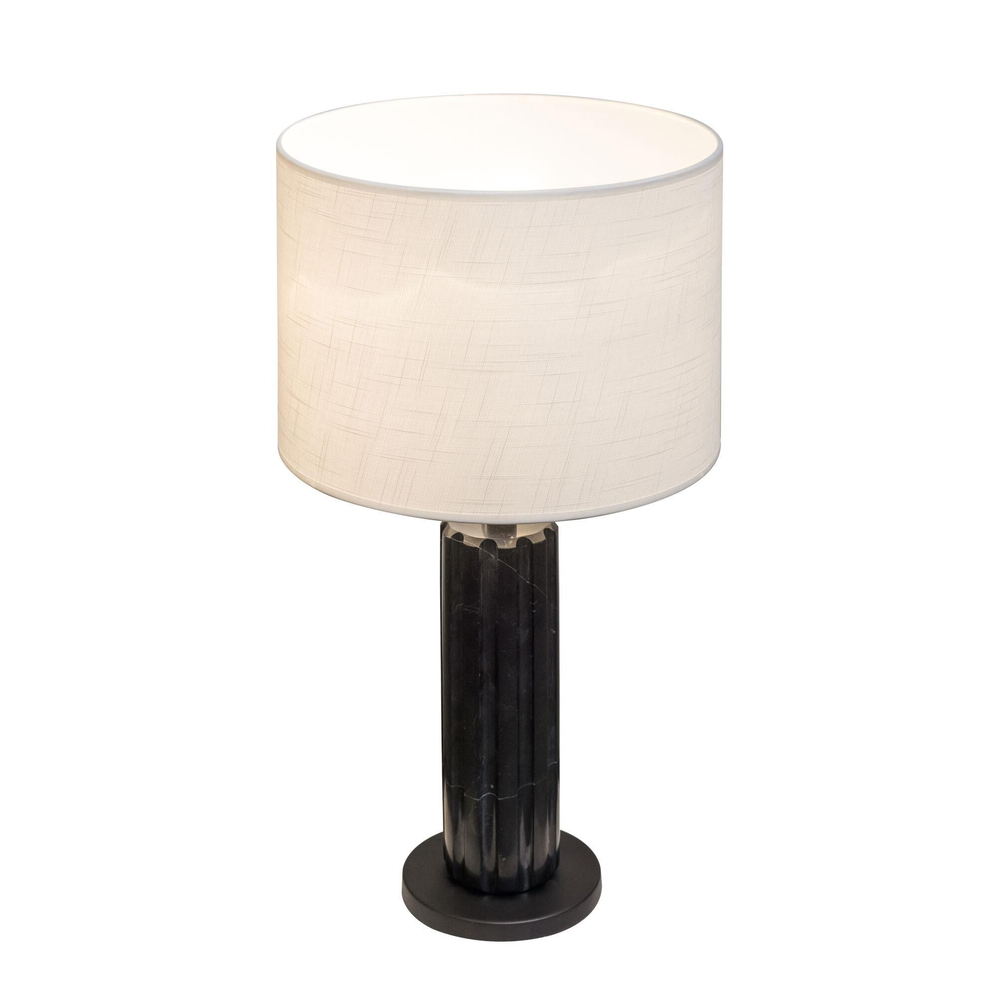 Shown in Matte Black/Black Marble finish and White Linen shade
