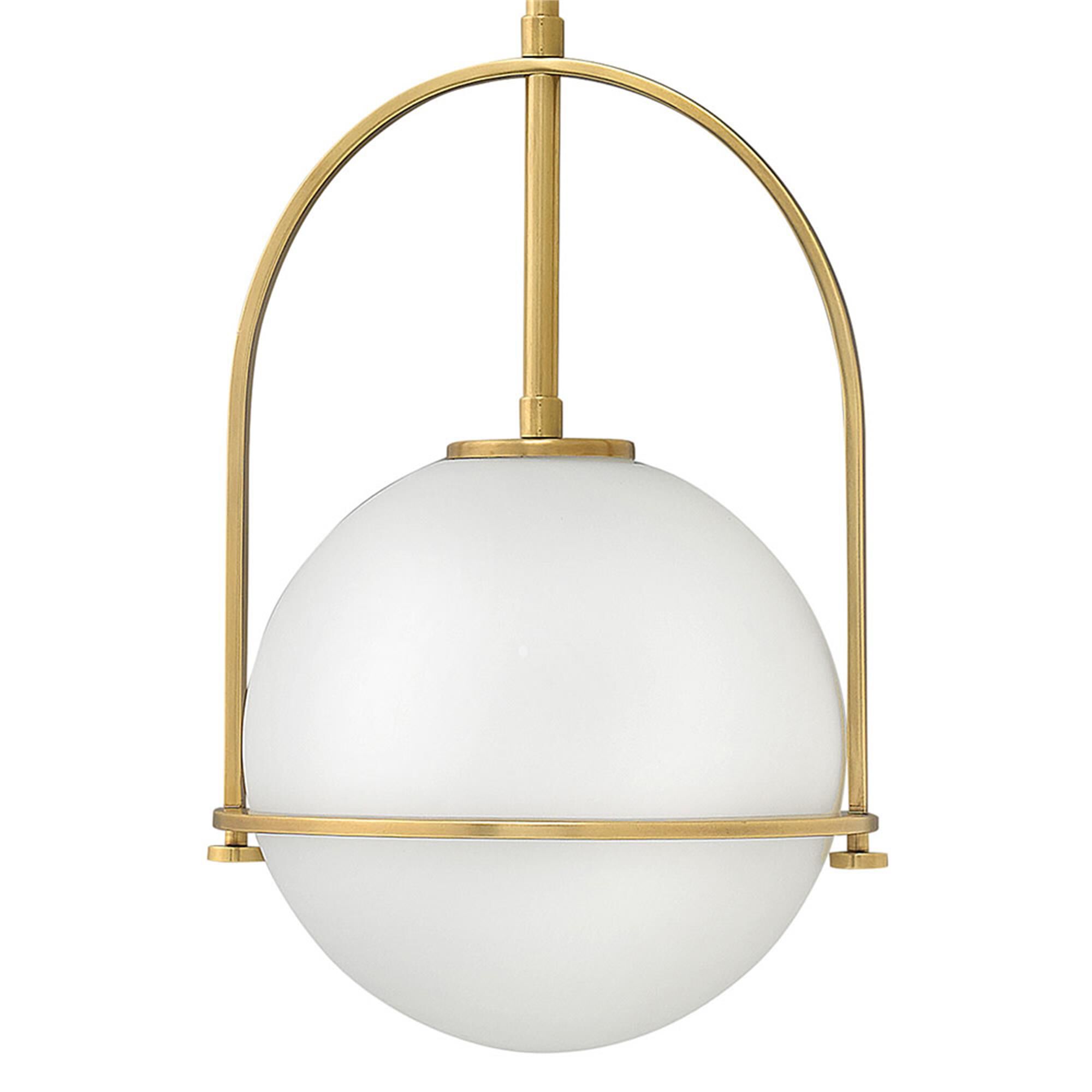 Shown in Heritage Brass finish and Etched Opal glass