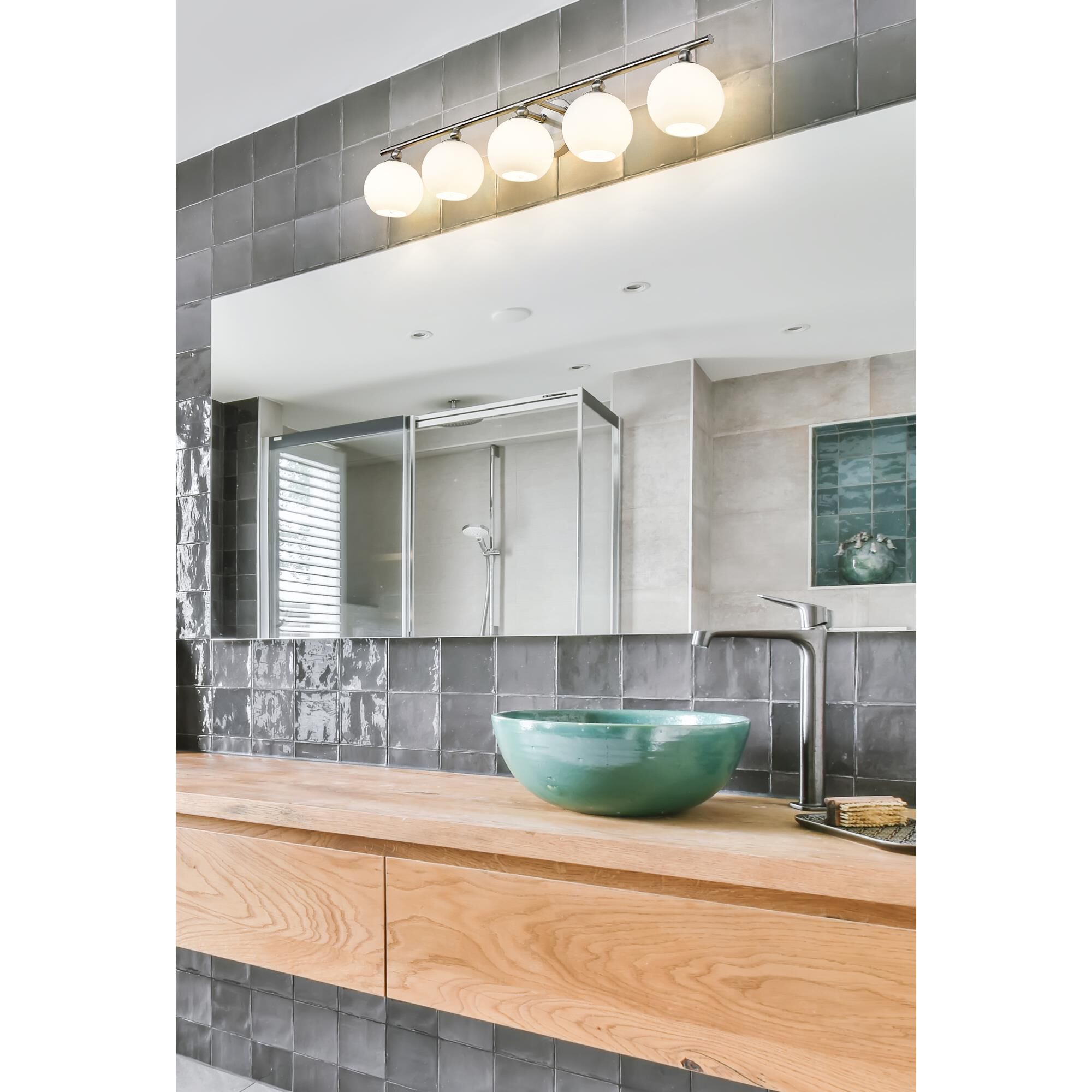 Shown in Brushed Nickel finish and Opal Etched glass