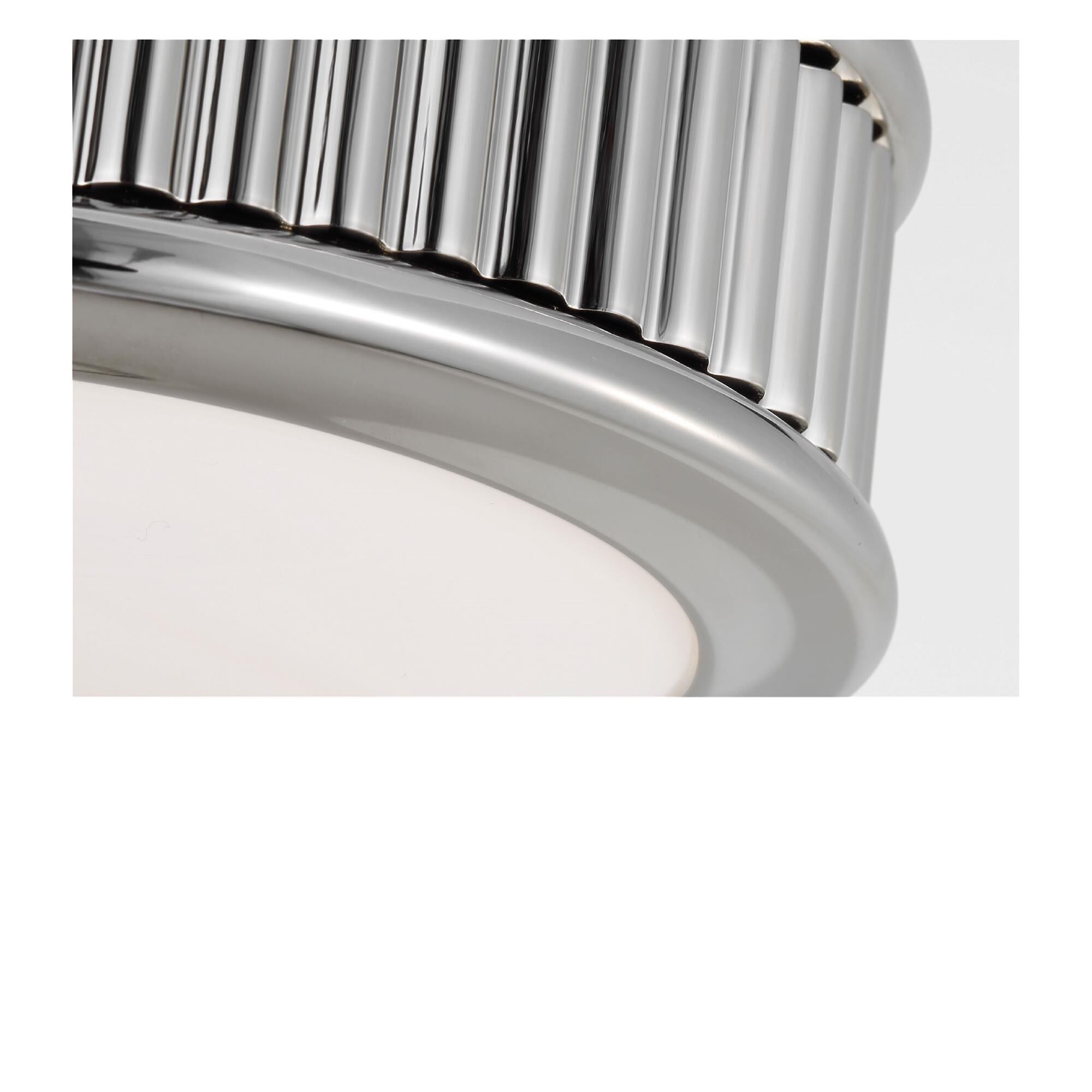 Shown in Polished Nickel finish and Milk glass
