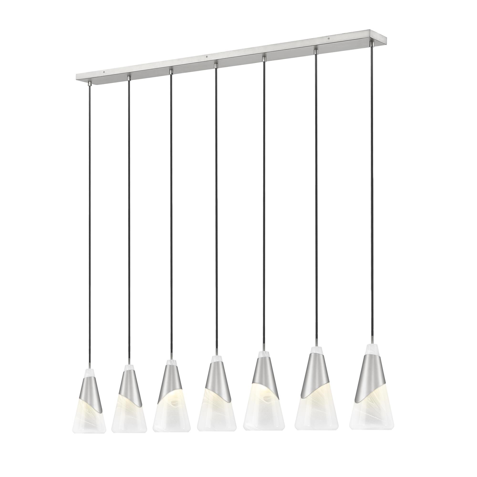 Shown in Brushed Nickel finish and White Swirl glass and White Swirl shade