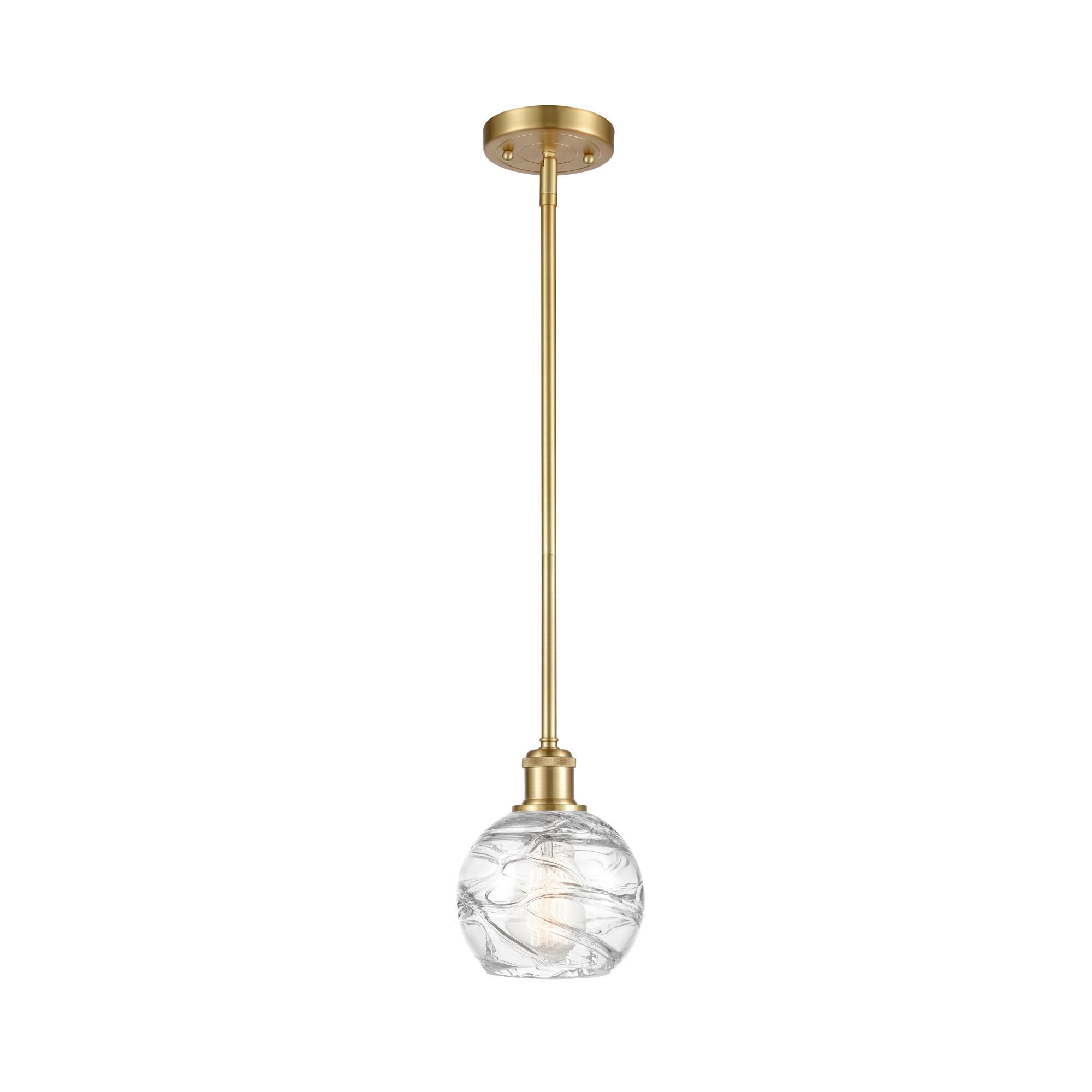 Shown in Satin Gold finish and Clear Deco Swirl glass
