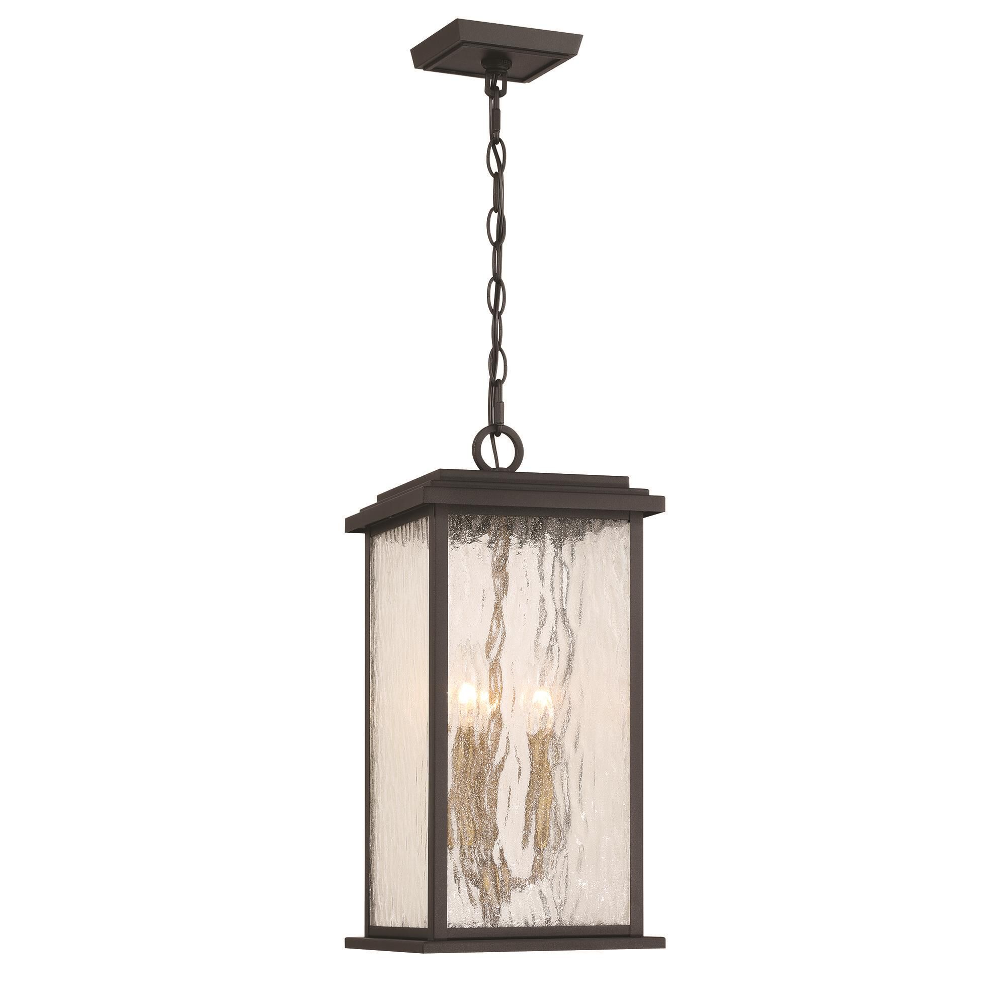 Shown in Black and Brass finish and Rain glass