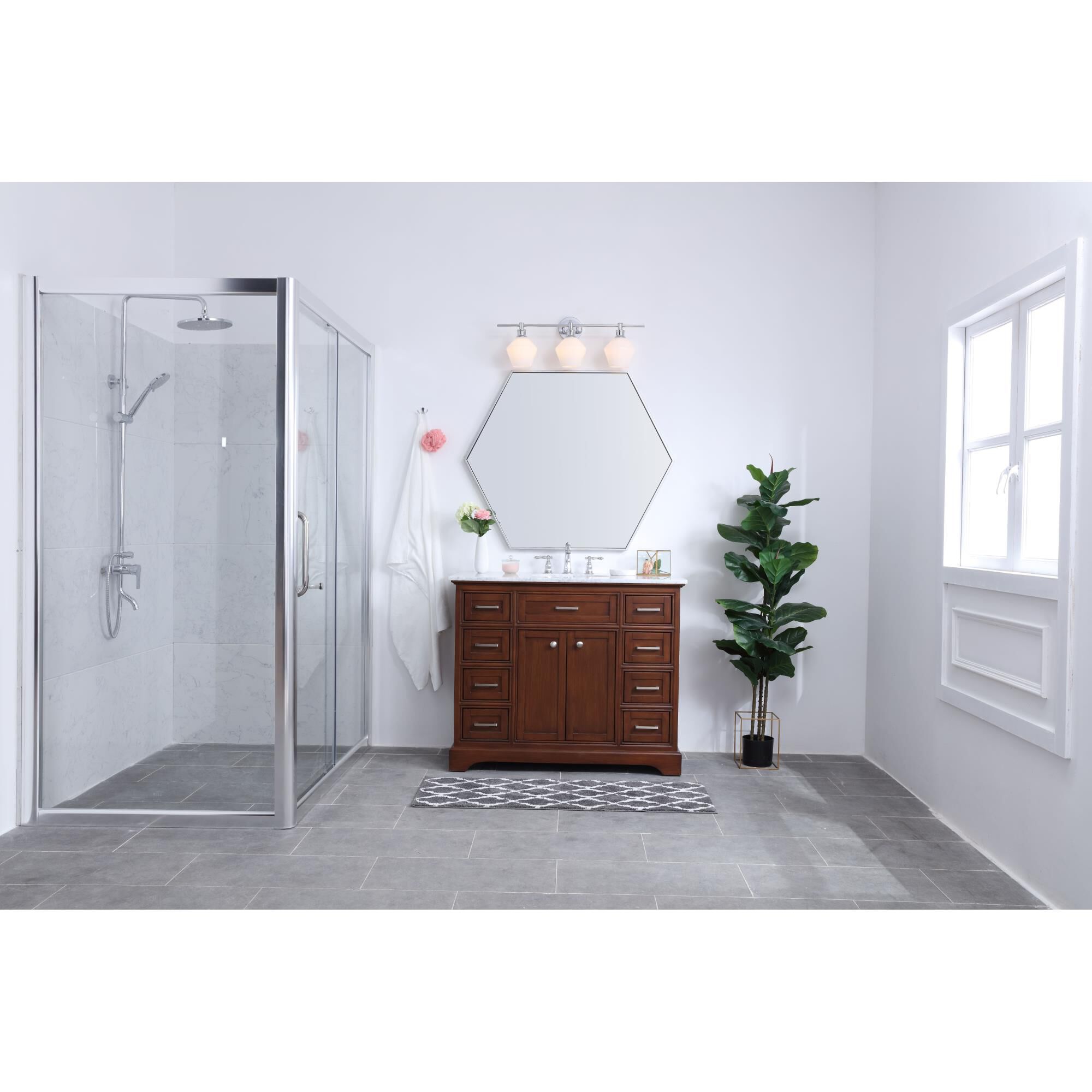 Shown in Chrome finish and Frosted White  glass