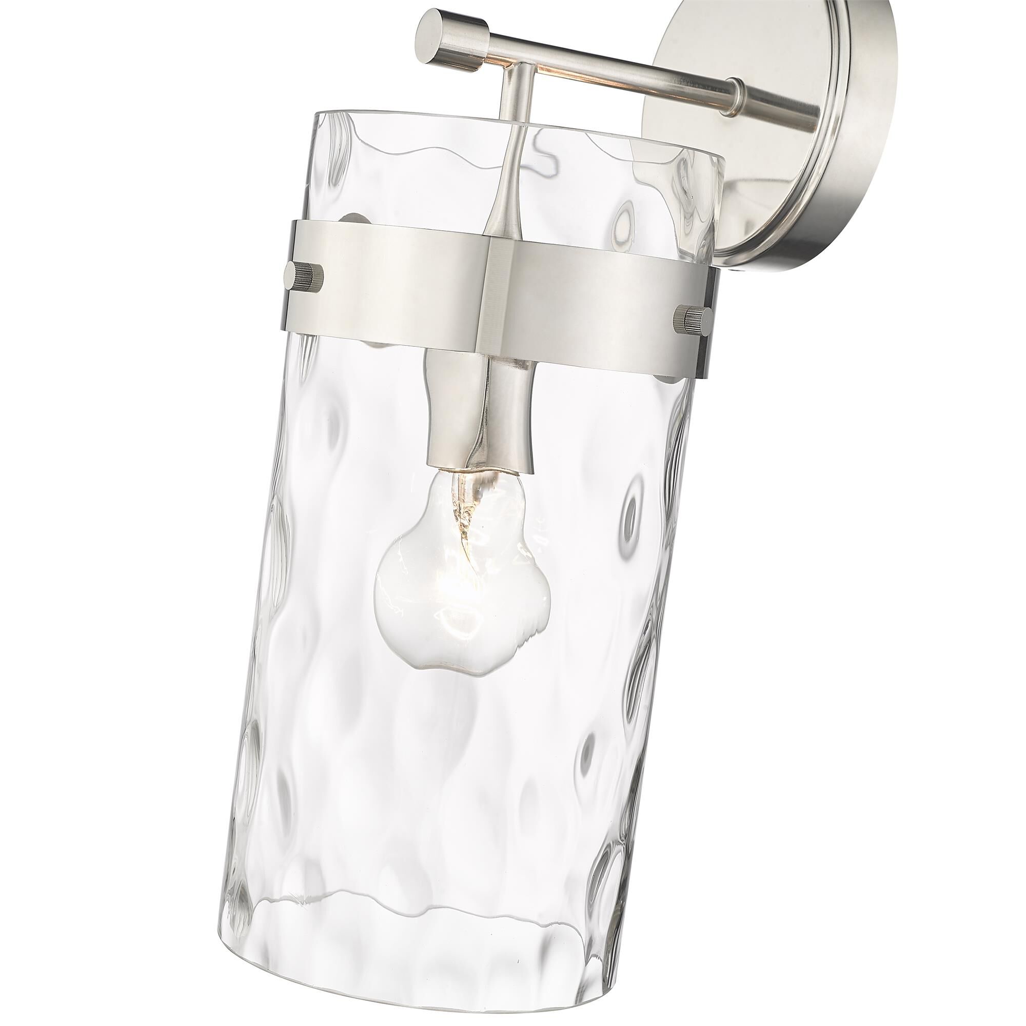Shown in Polished Nickel finish and Glass shade