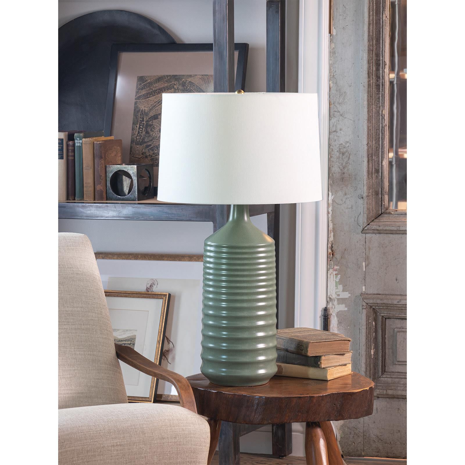 Shown in Green finish and Linen shade