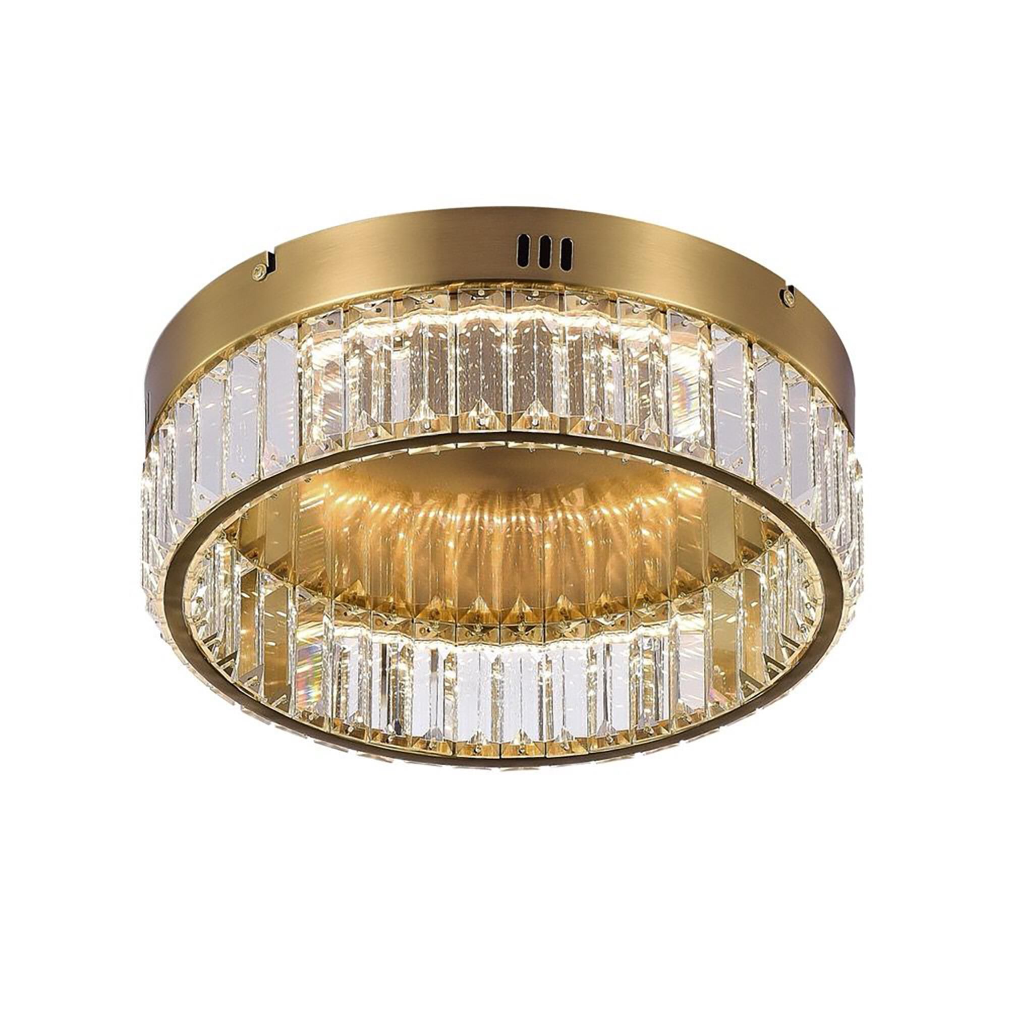 Shown in Brushed Brass finish and Clear Crystal glass