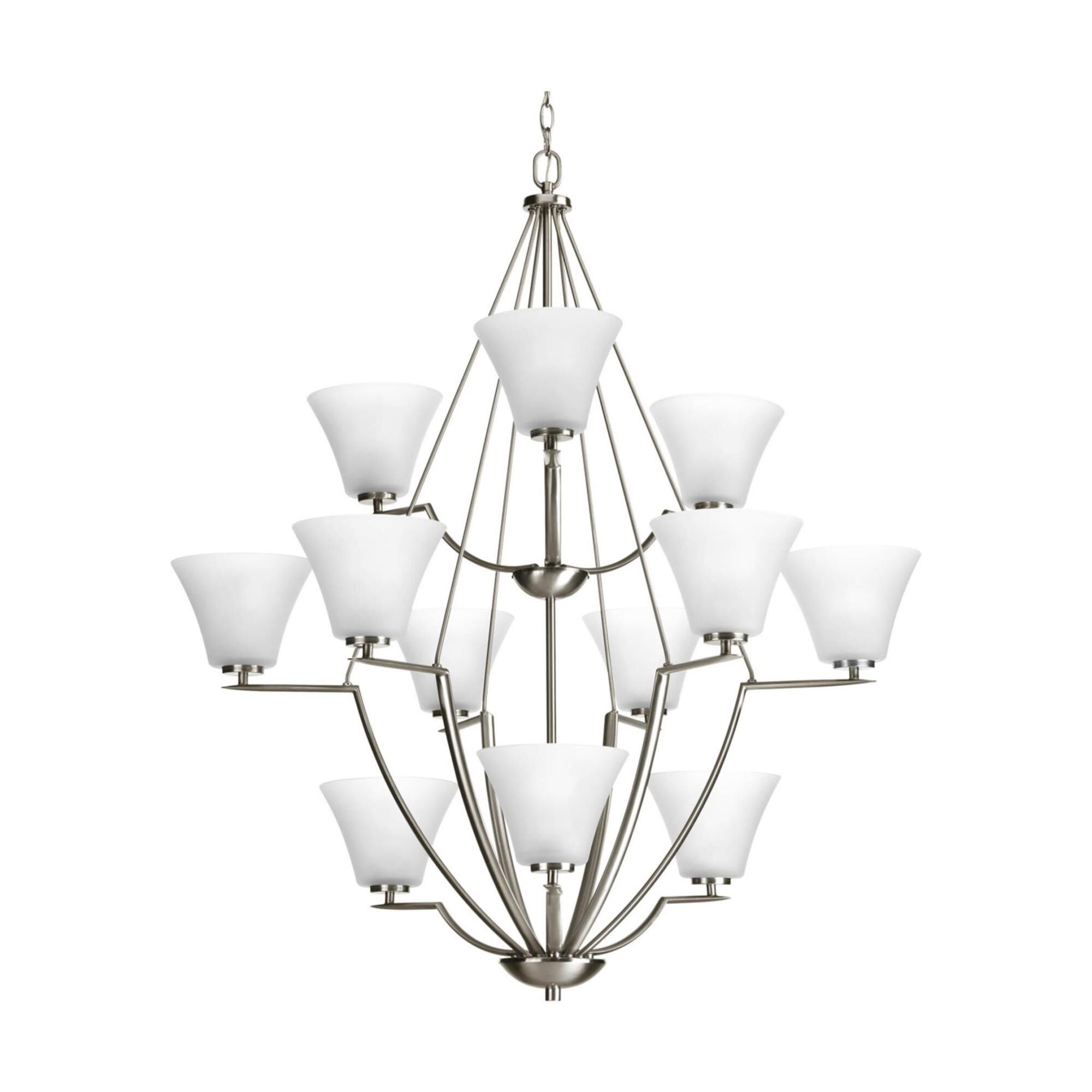 Shown in Brushed Nickel finish and Etched glass