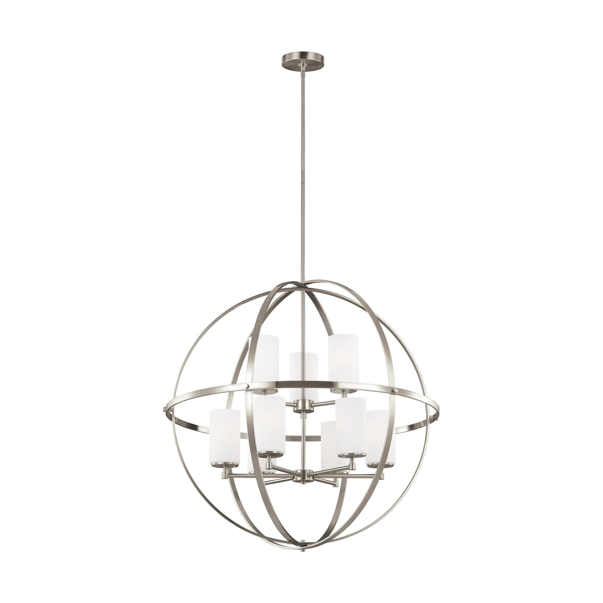 Shown in Brushed Nickel finish and Etched / White Inside  Shades glass and Etched / White Inside Glass s shade