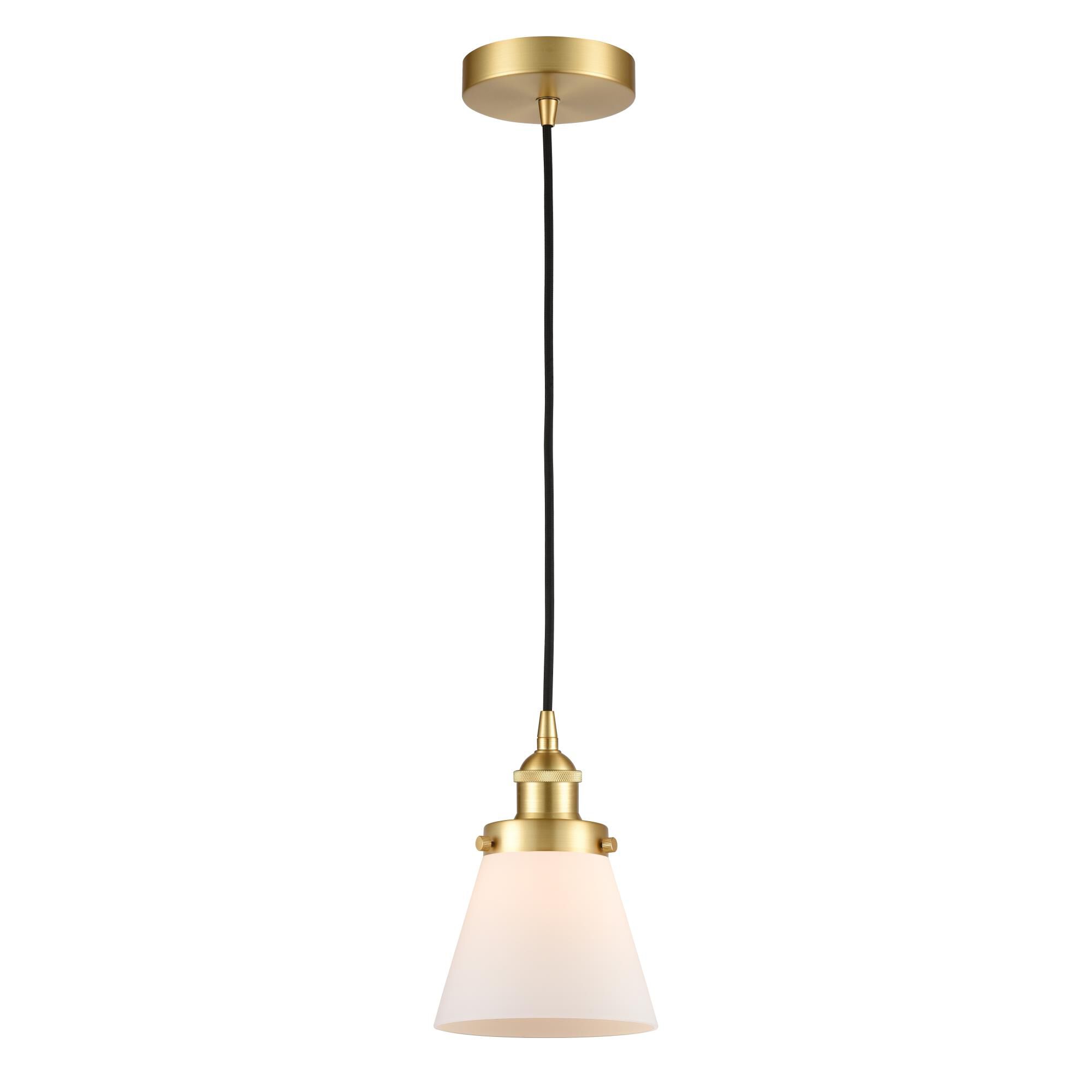 Shown in Satin Gold finish and Matte White Cased Small Cone glass