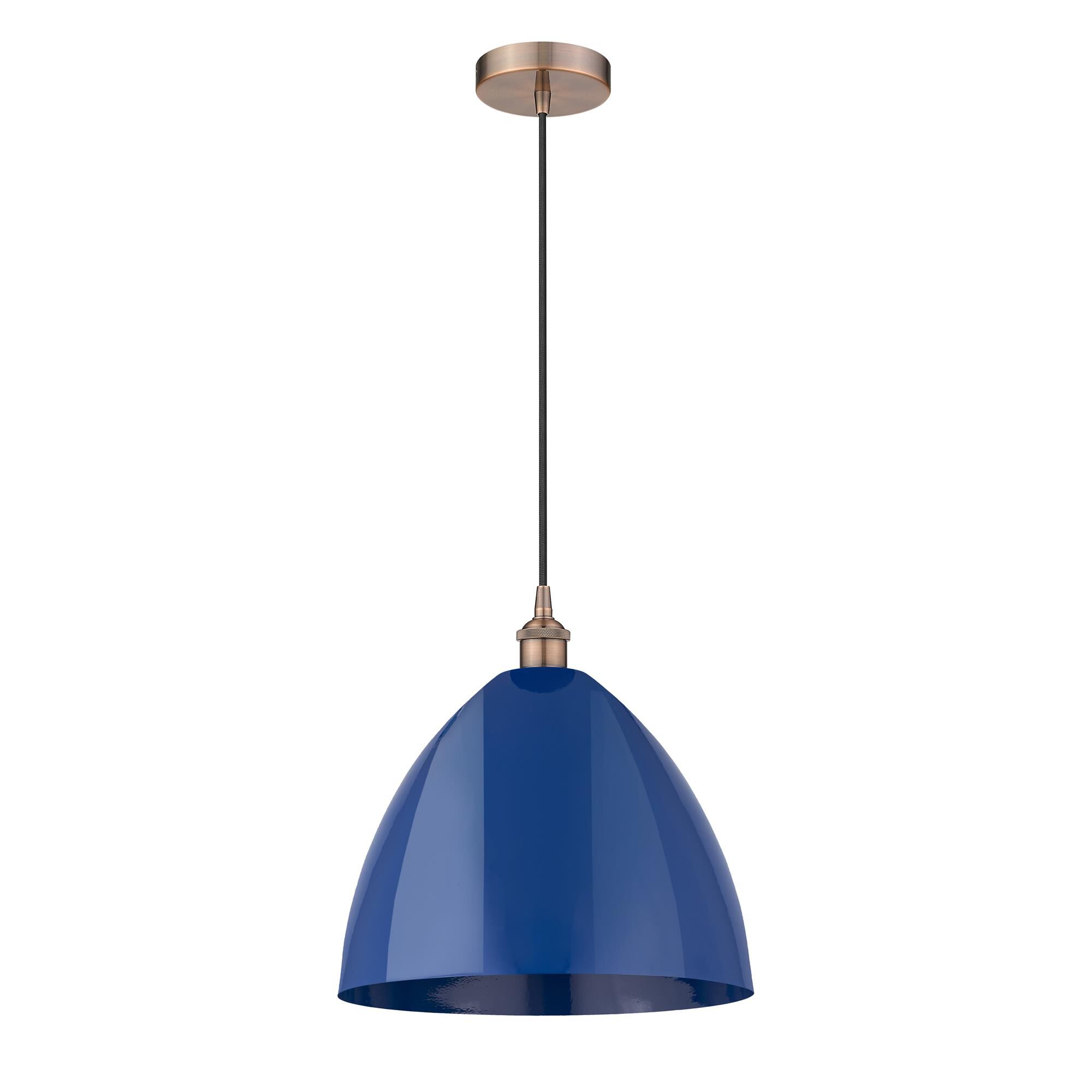 Shown in Antique Copper finish and Blue Plymouth Dome shade