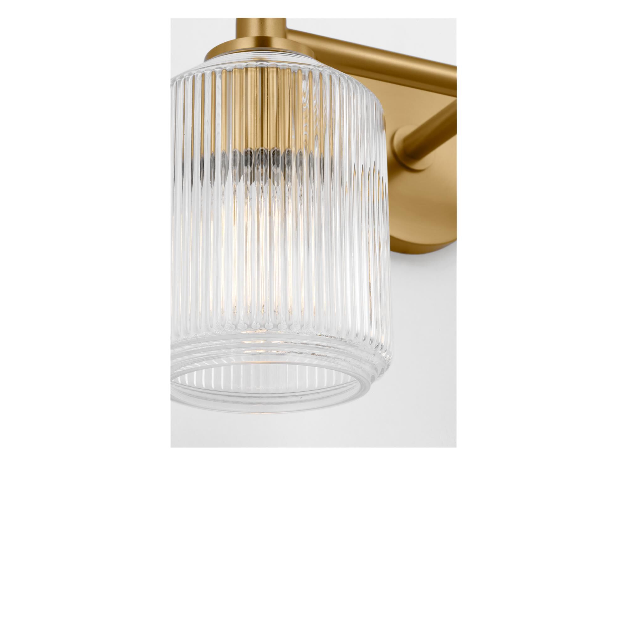 Shown in Burnished Brass finish and Clear Ribbed glass