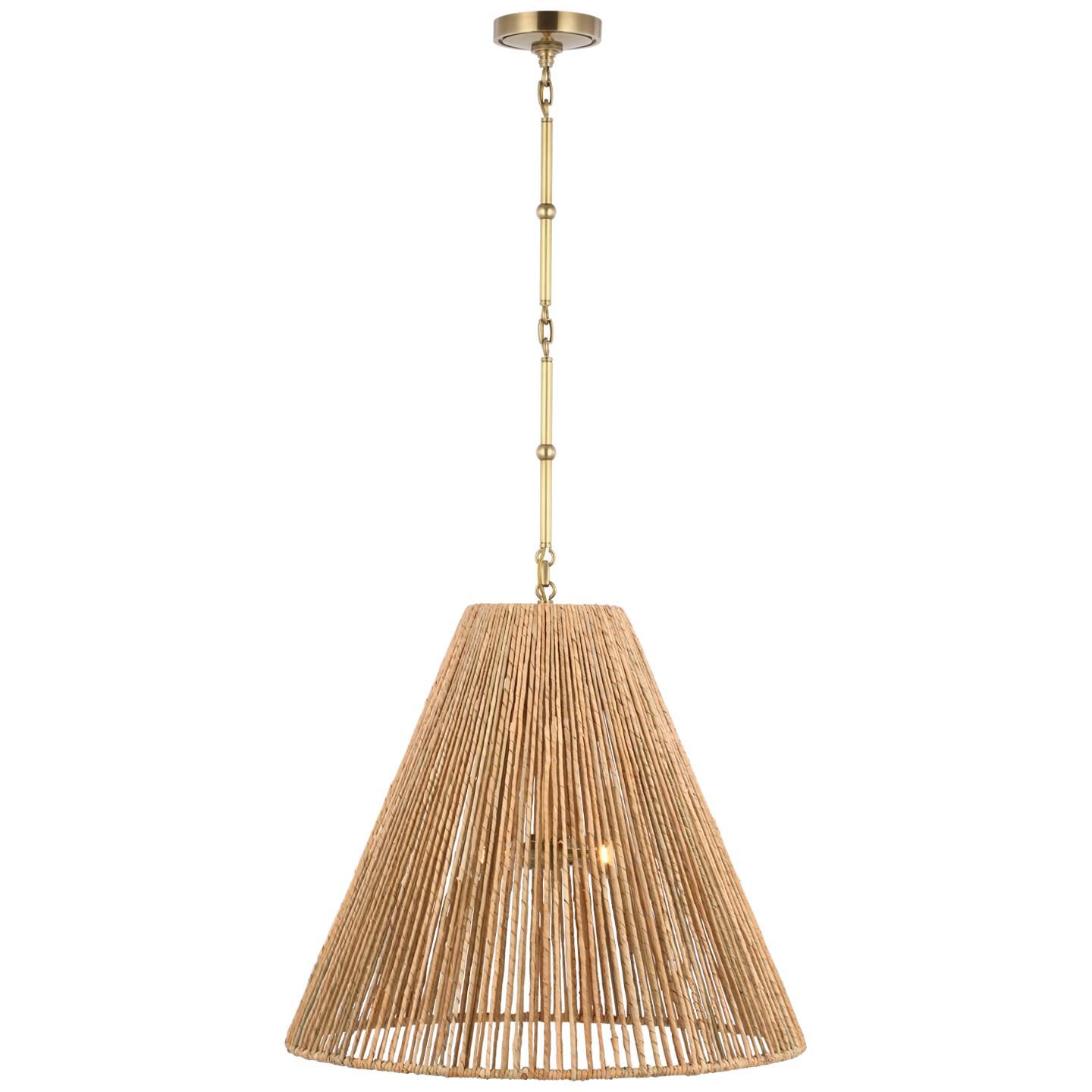Shown in Hand-Rubbed Antique Brass finish and Natural Abaca shade