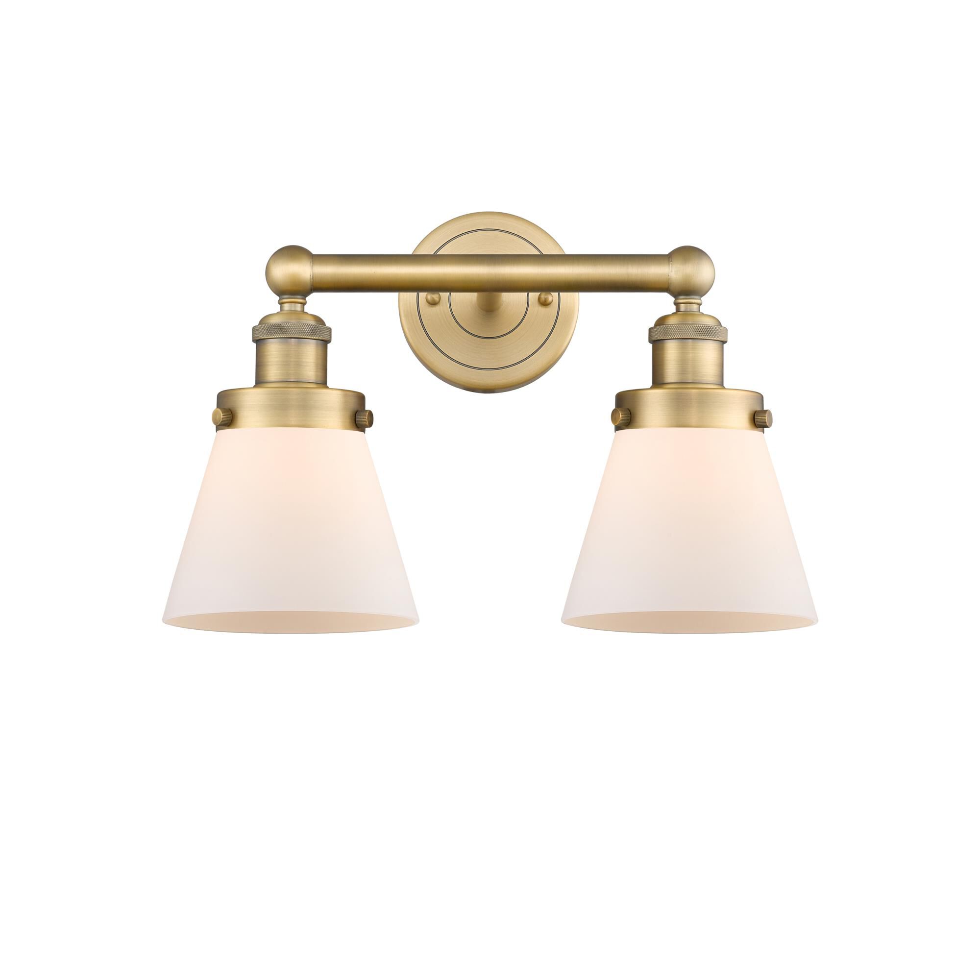 Shown in Brushed Brass finish and Matte White glass