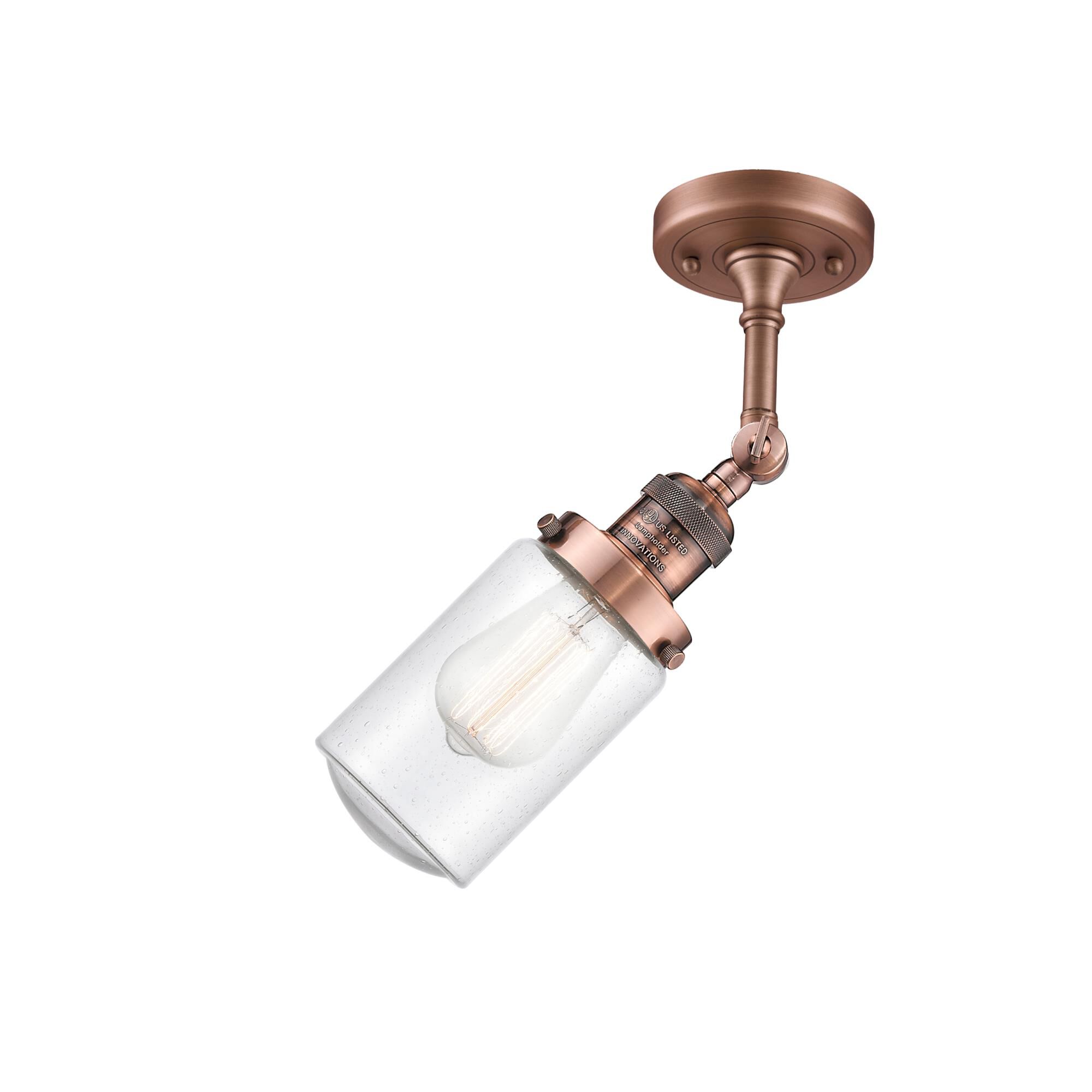 Shown in Antique Copper finish and Schoolhouse glass and Glass shade and Bulb Tint - Amber accent