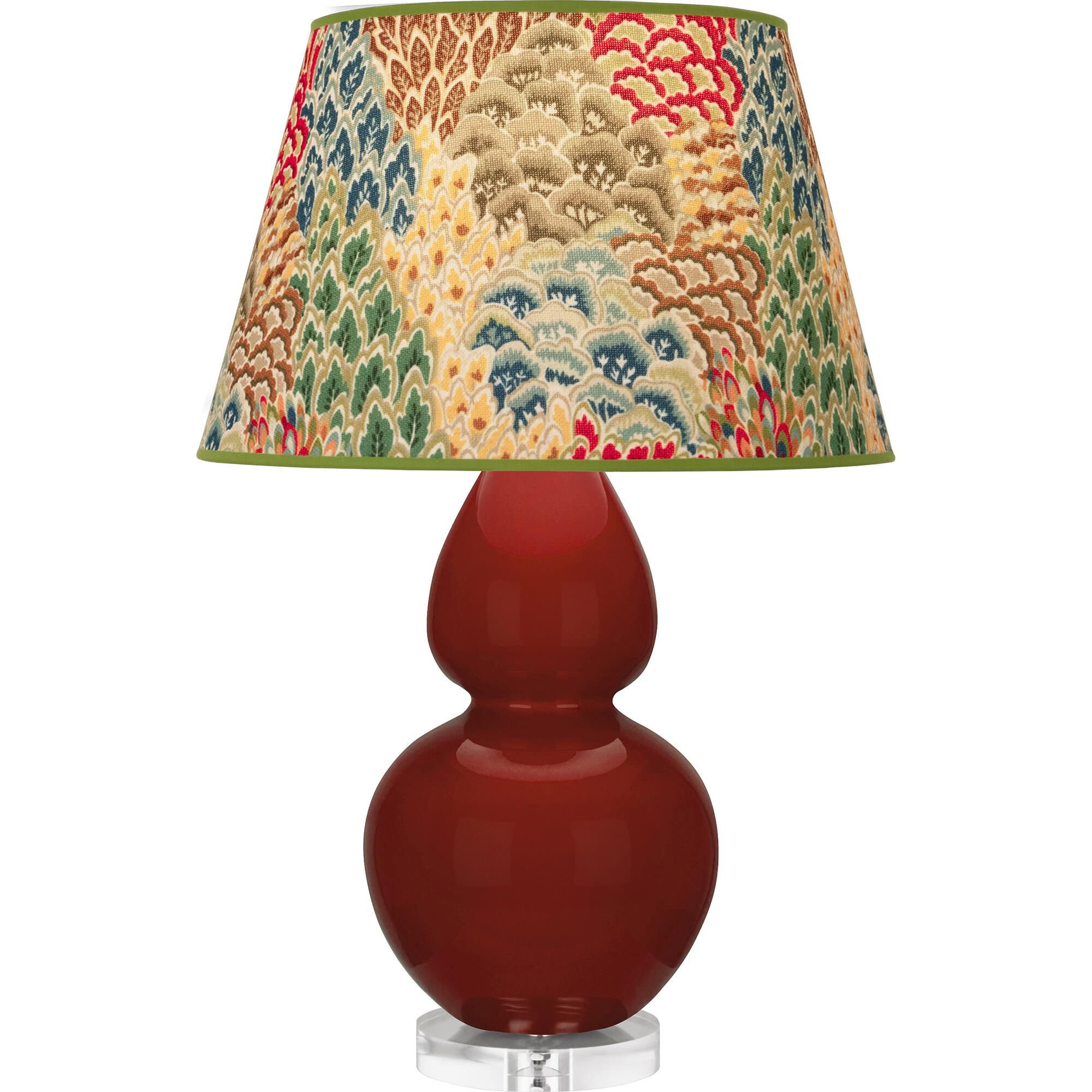Shown in Oxblood Glazed finish and Fall Floral shade and Lucite accent