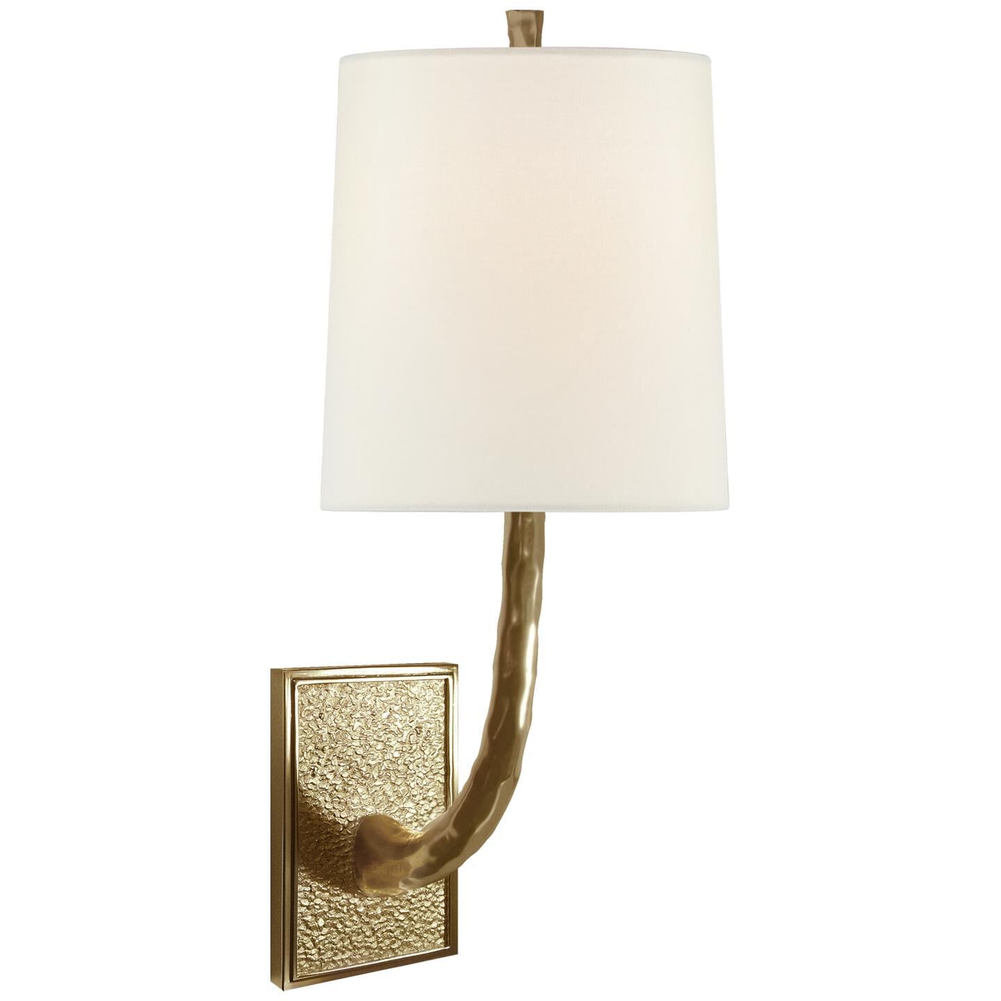 Shown in Soft Brass finish and Linen shade