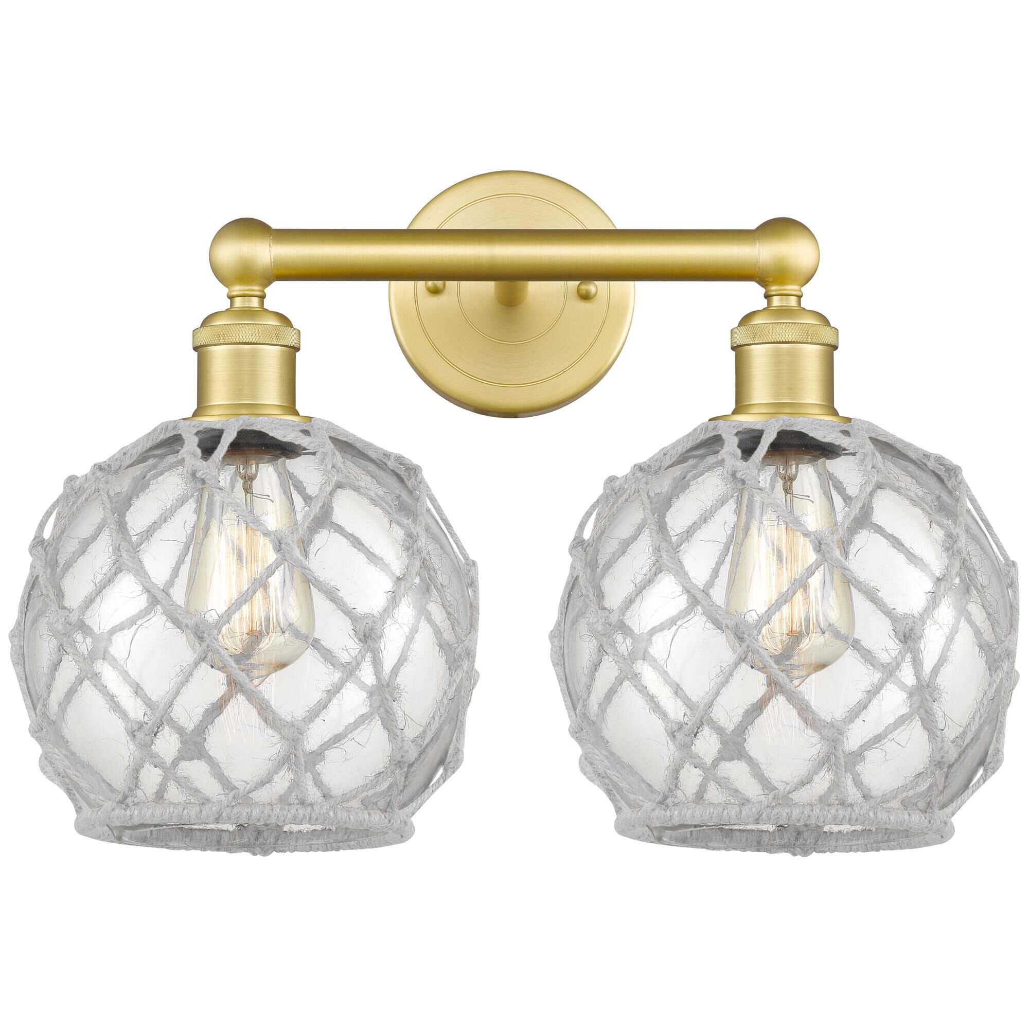 Shown in Satin Gold finish and Clear with White Rope glass