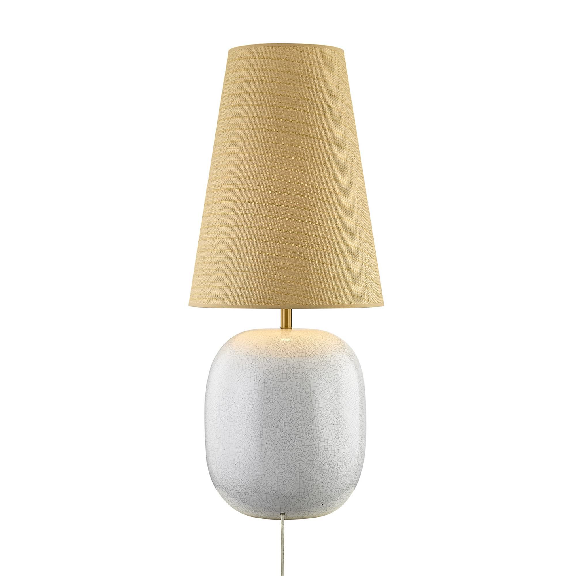 Shown in Warm Brass finish and Beige Parchment shade
