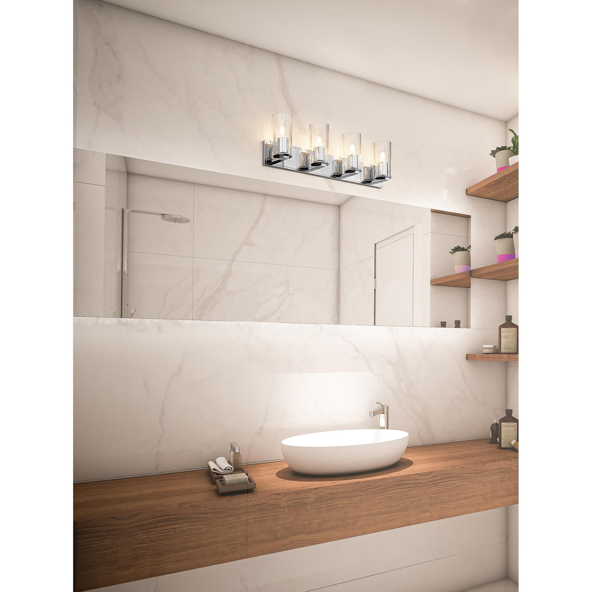 Shown in Chrome finish and Clear glass and Clear shade