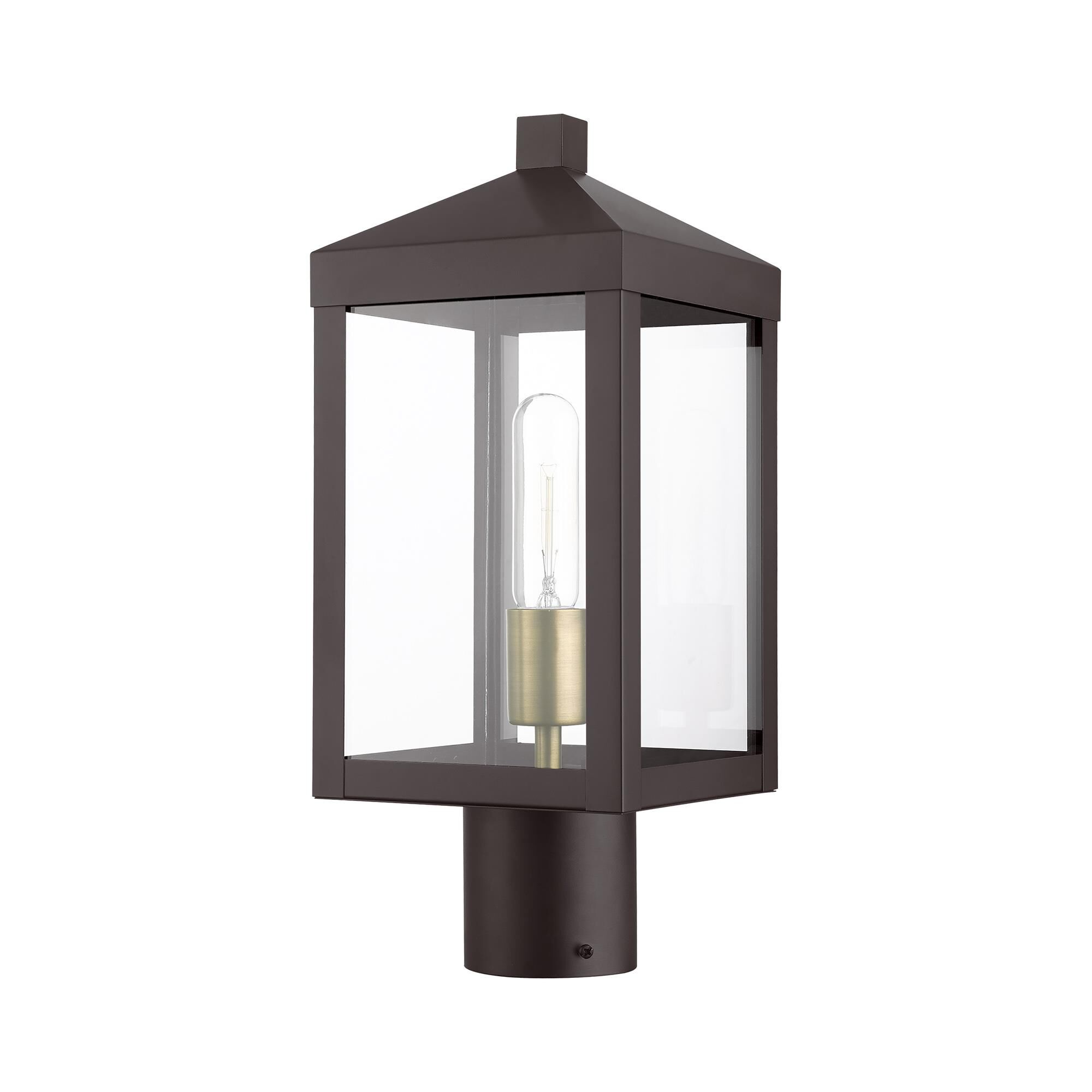 Shown in Bronze With Antique Brass Cluser finish and Clear glass and Clear Glass shade