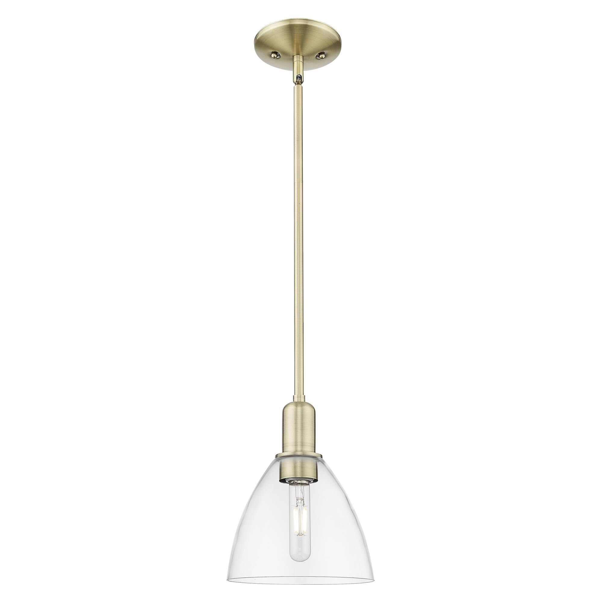 Shown in Antique Brass finish and Clear glass