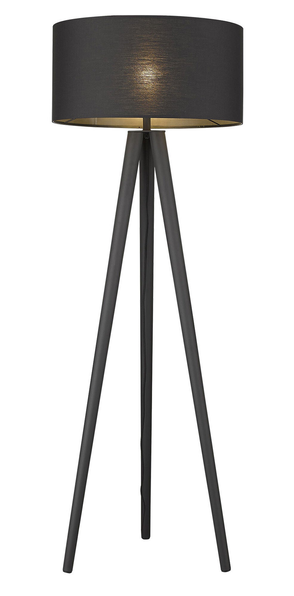 Shown in Matte Black finish and Black glass and Black Fabric Drum shade