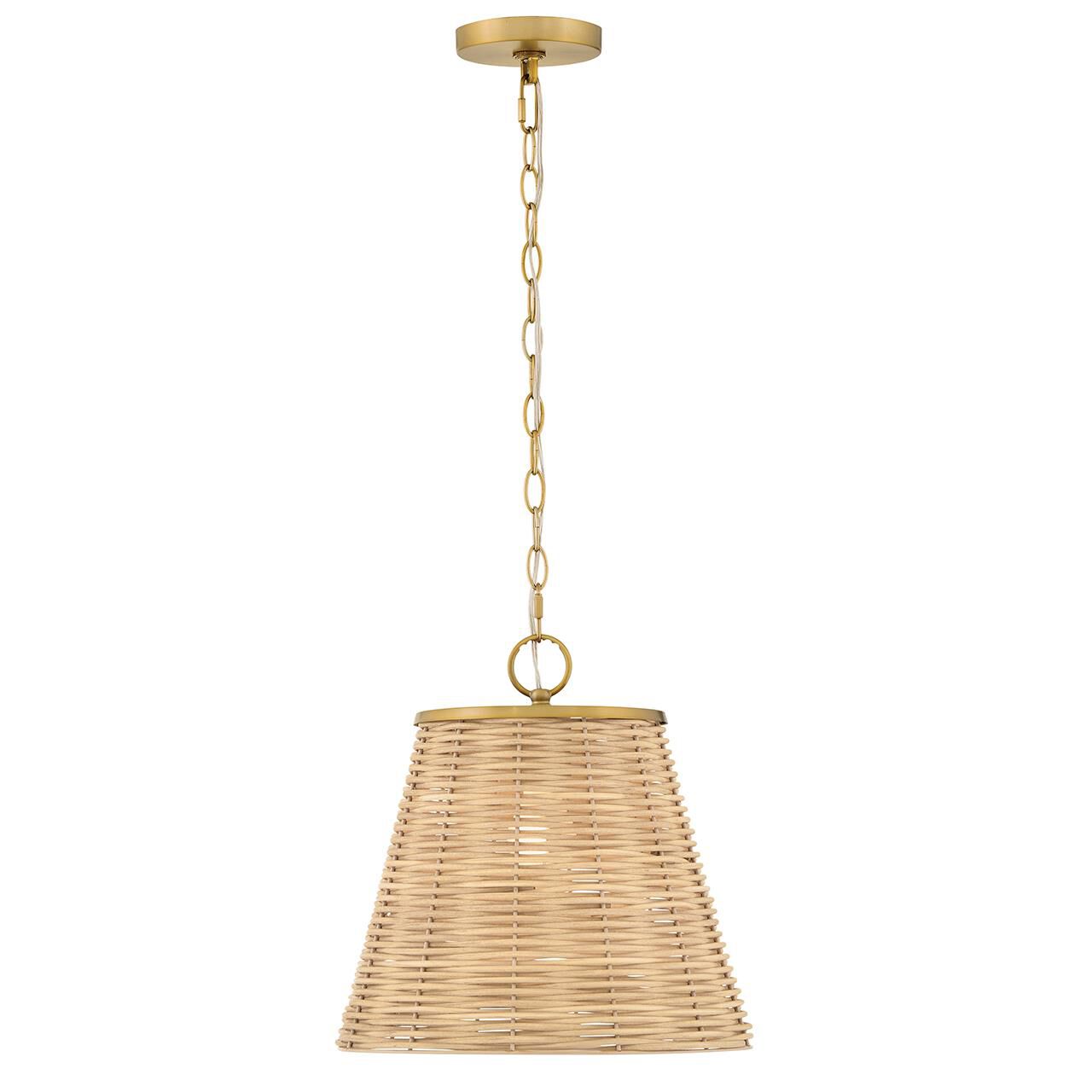 Shown in Lacquered Brass finish and Light Natural Rattan shade