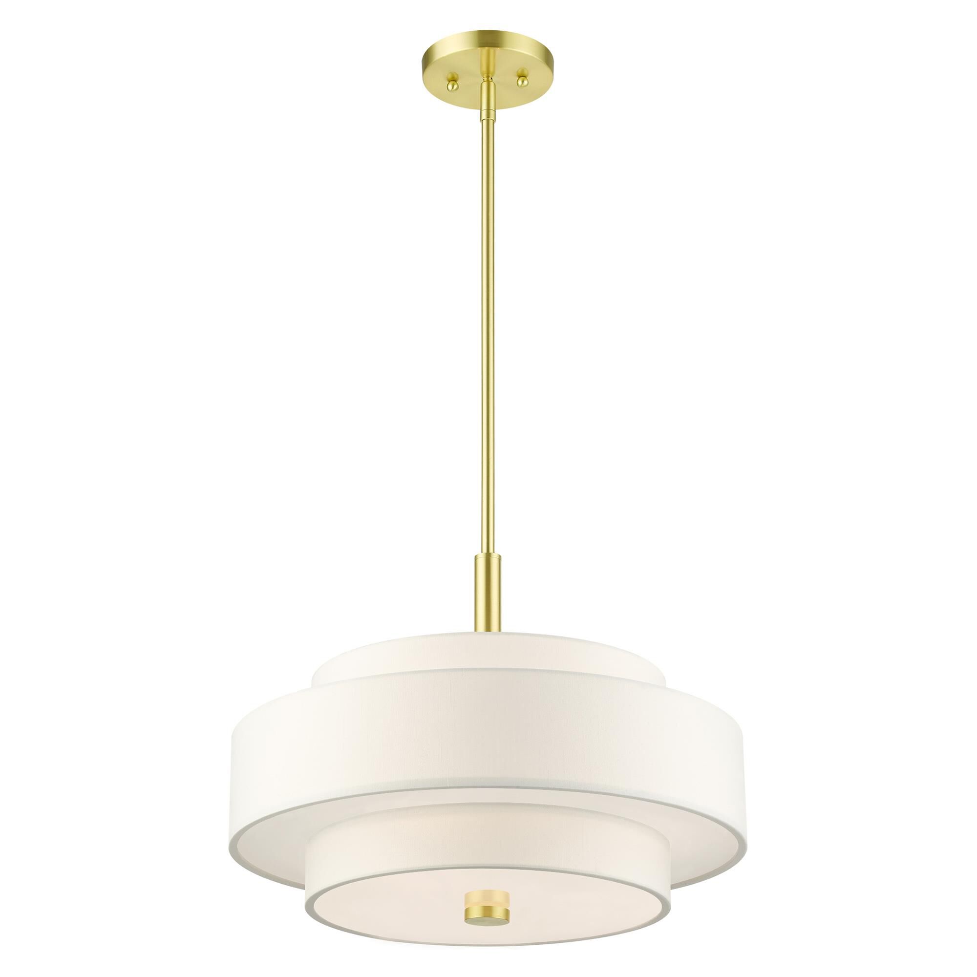 Shown in Satin Brass finish and Hand Crafted Hardback  Completely Finished With Off-White Color Fabric Outside and Inside shade
