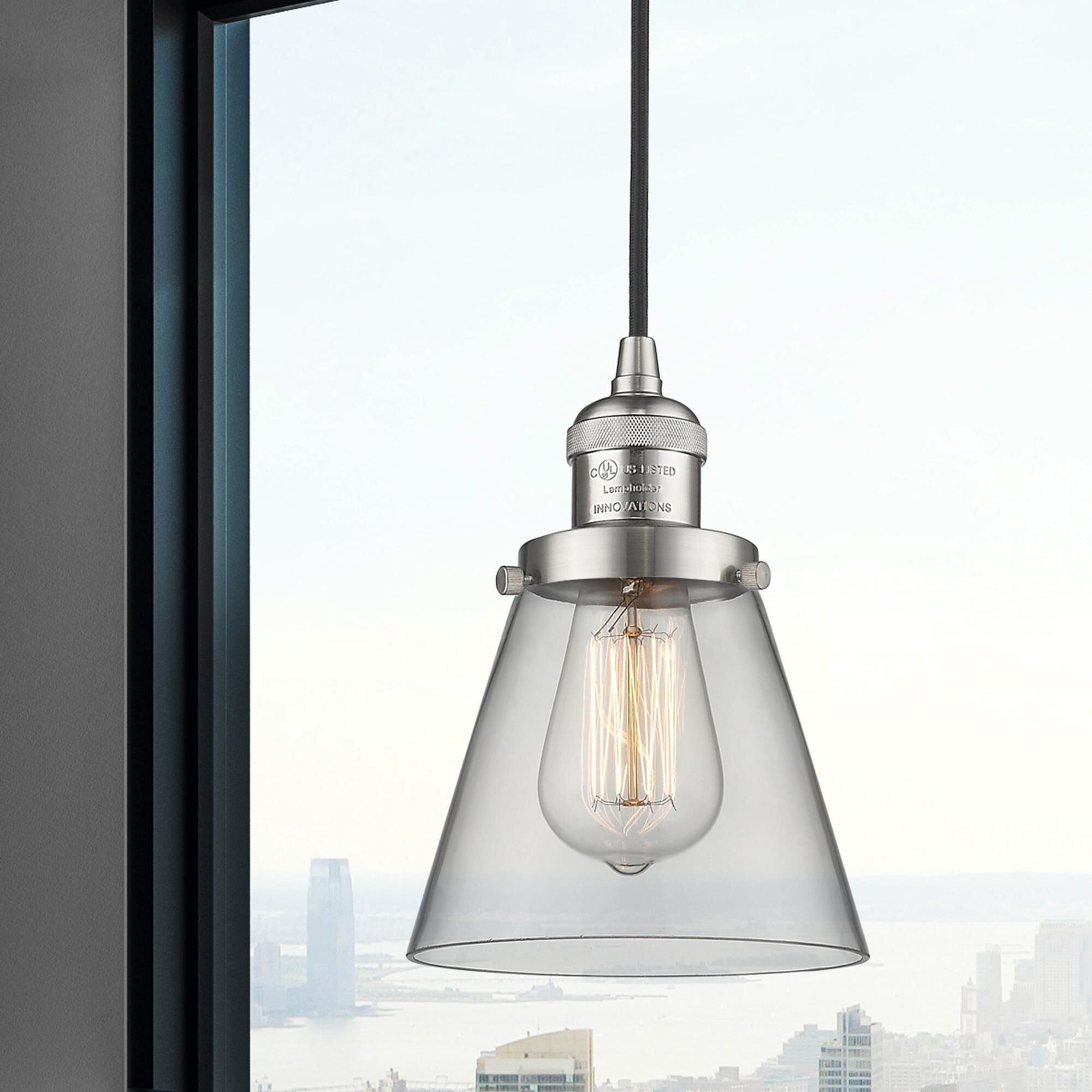 Shown in Brushed Satin Nickel finish and Clear glass