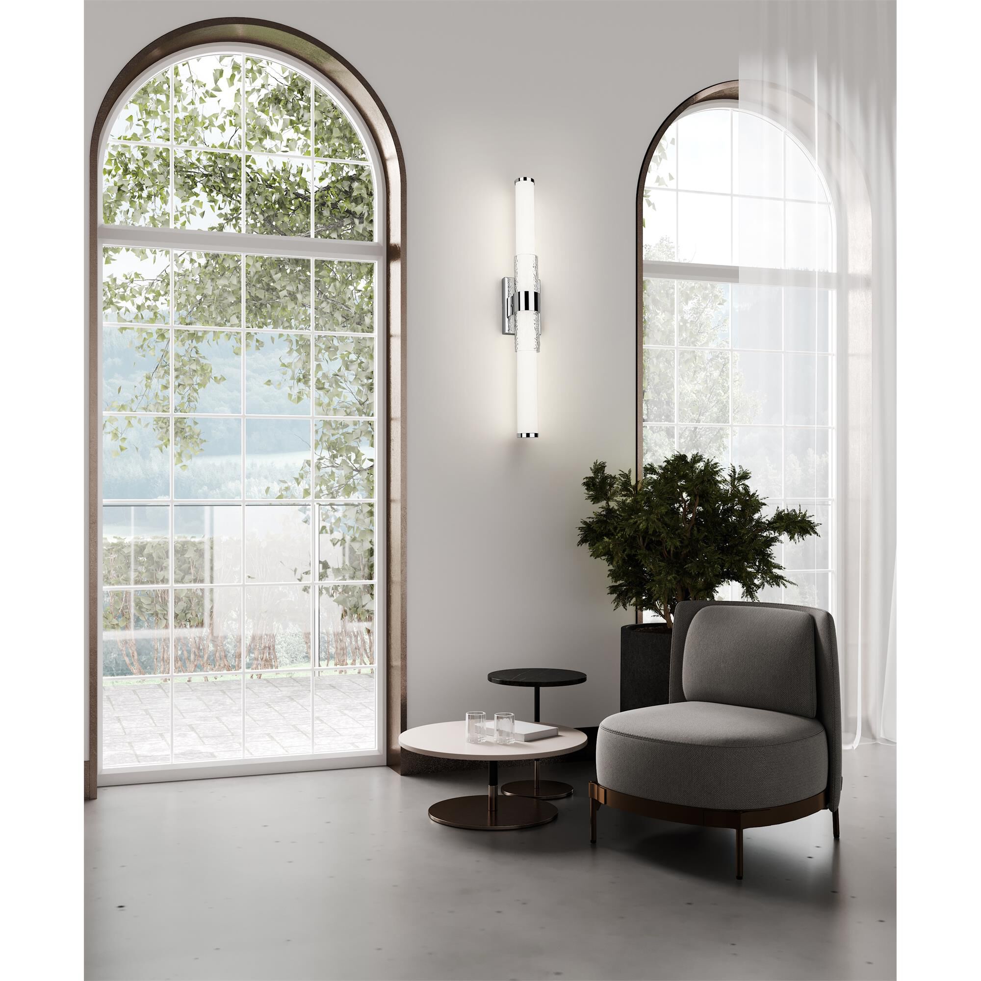 Shown in Chrome finish and Matte Opal glass and Matte Opal shade