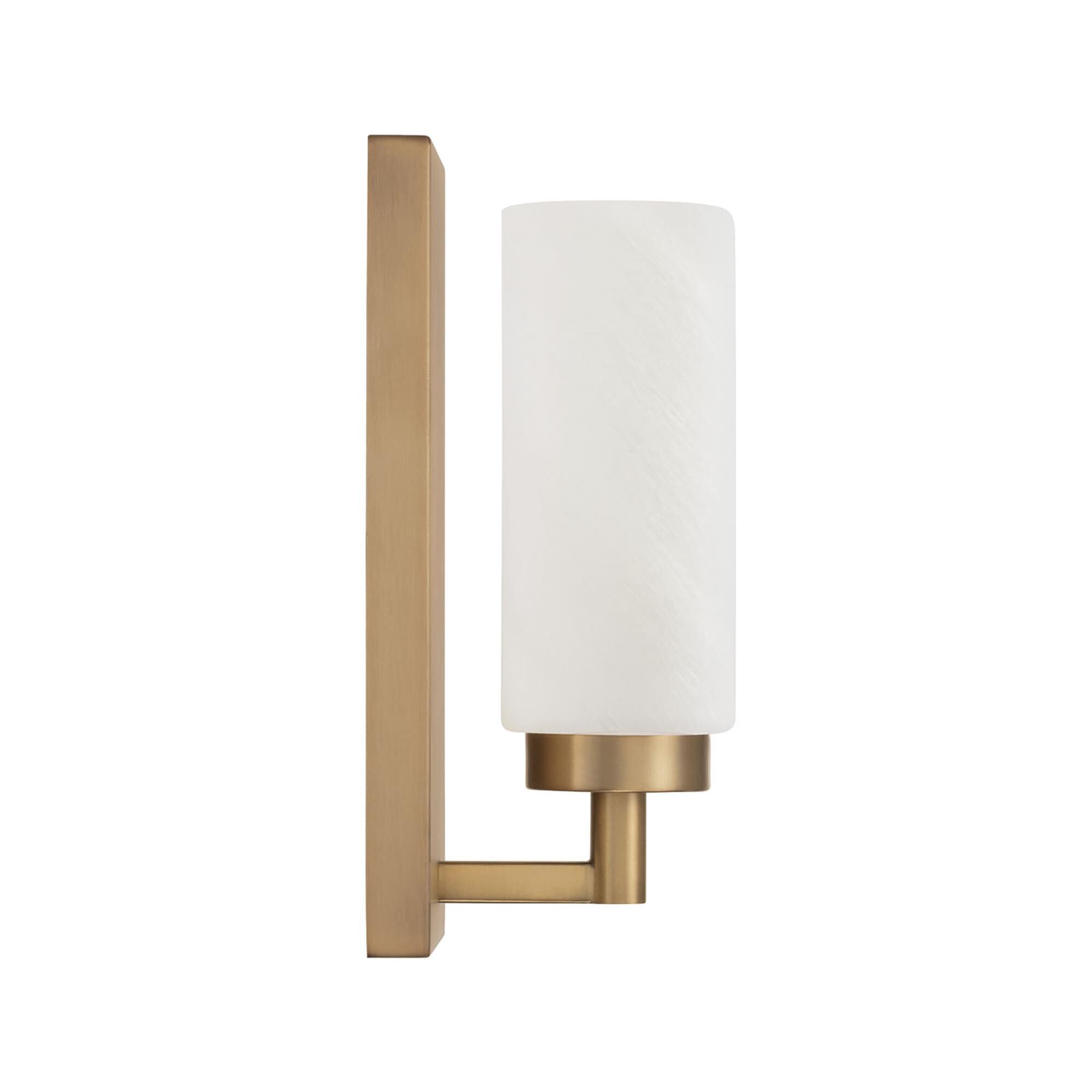 Shown in Aged Brass finish and Faux Alabaster glass