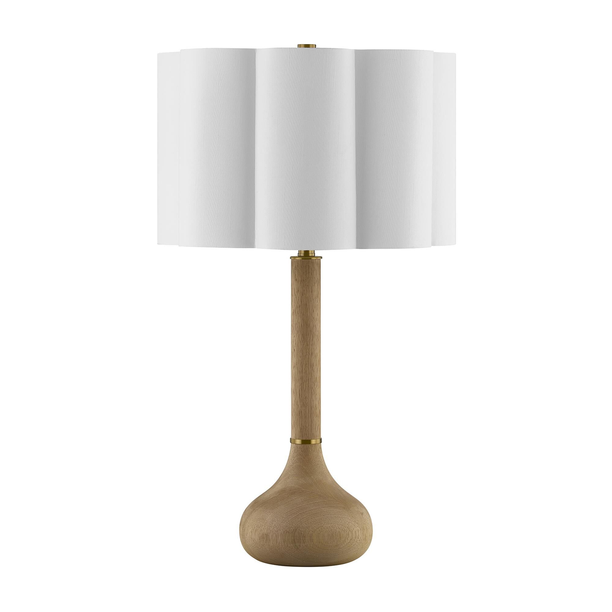 Shown in Warm Brass finish and White Scalloped Fabric shade