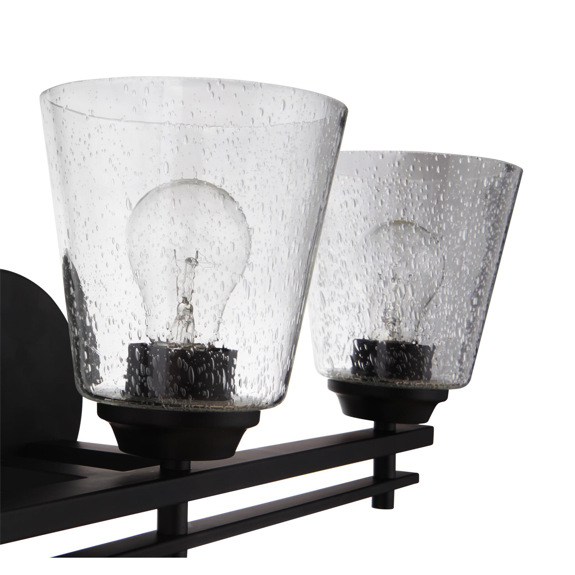 Shown in Flat Black finish and Clear Seeded glass and Glass shade