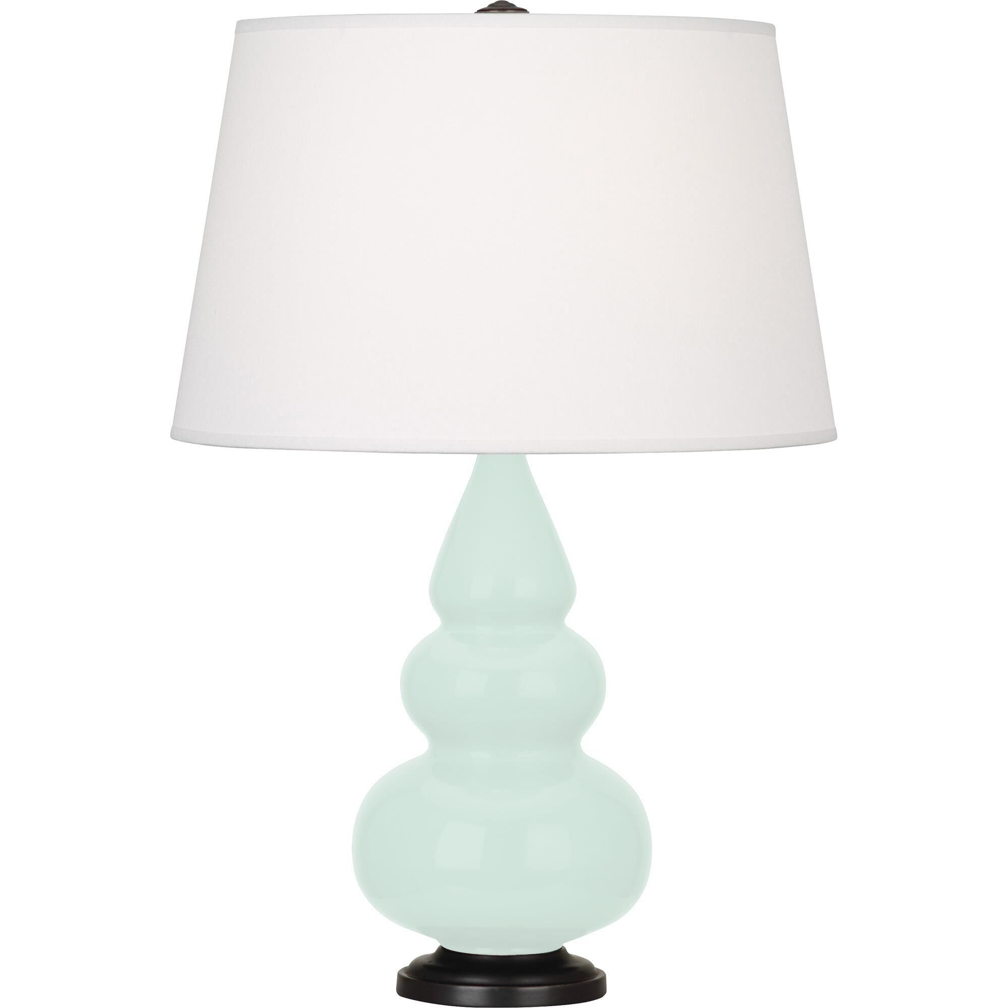 Shown in Mint Glazed finish and Pearl Dupioni shade and Deep Patina Bronze accent