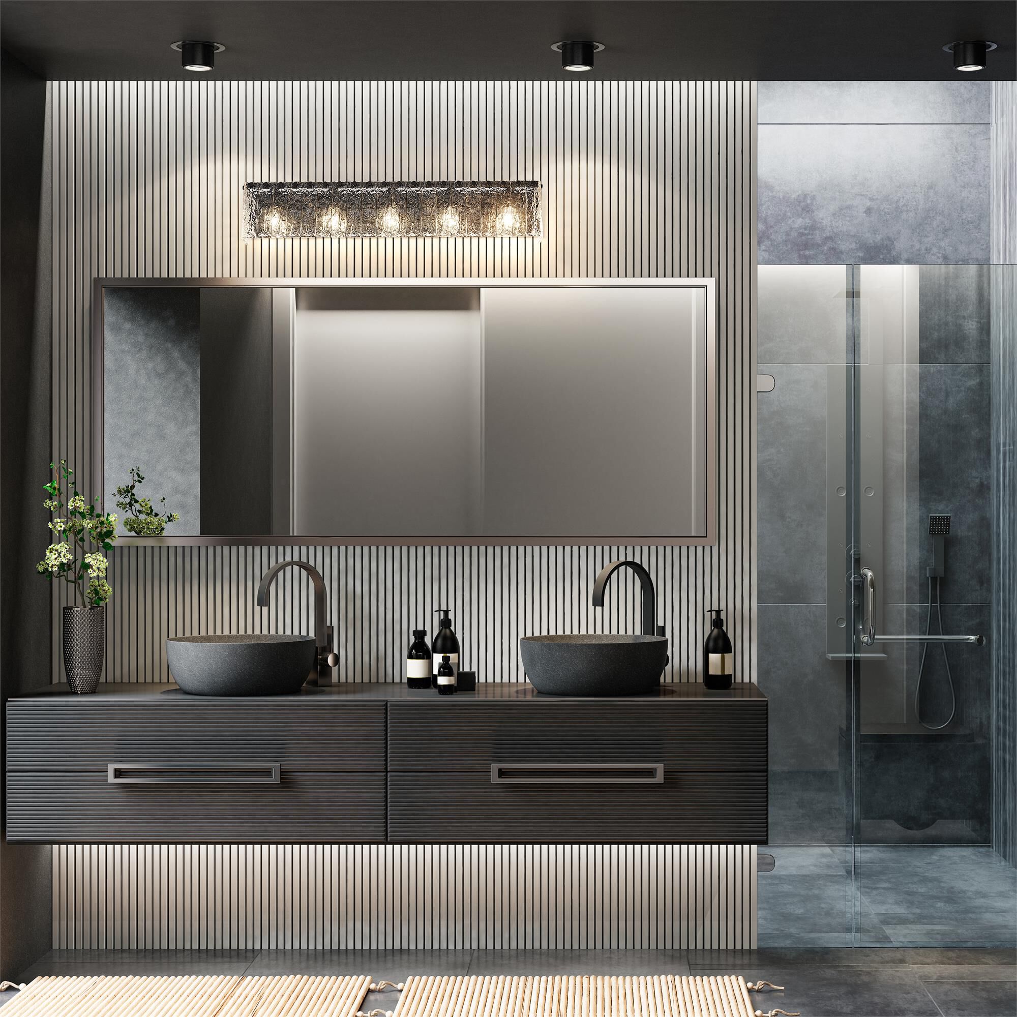 Shown in Matte Black finish and Clear glass and Clear shade