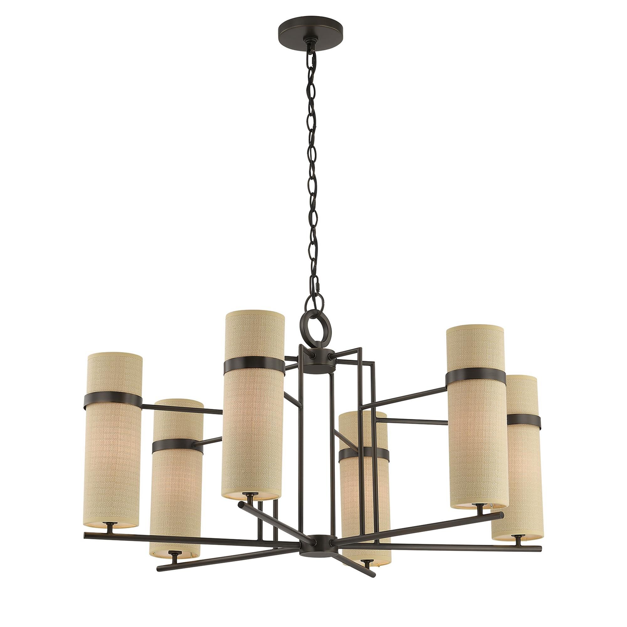 Shown in Mediterranean Bronze finish and Beige Fabric shade