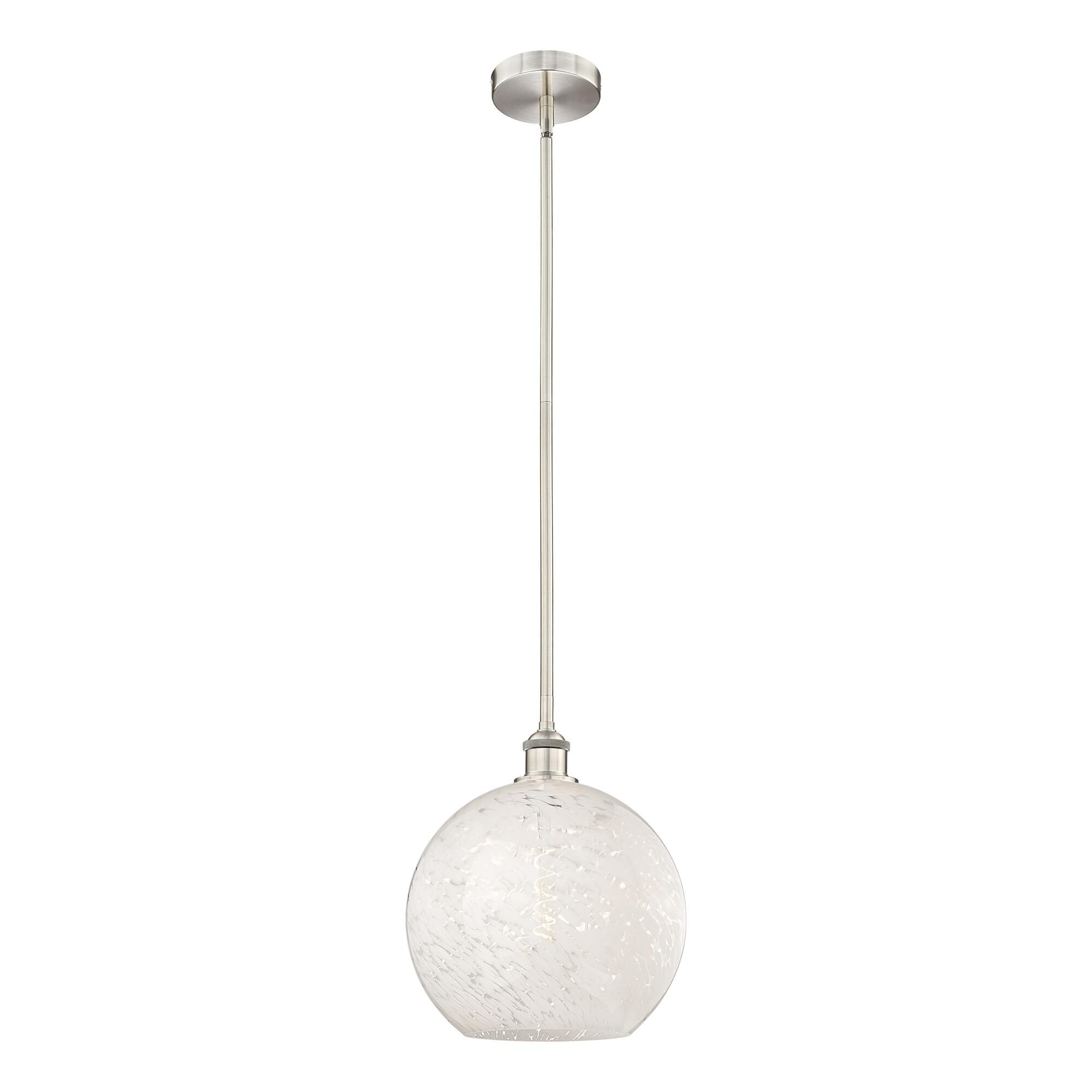 Shown in Brushed Satin Nickel finish and White Mouchette glass