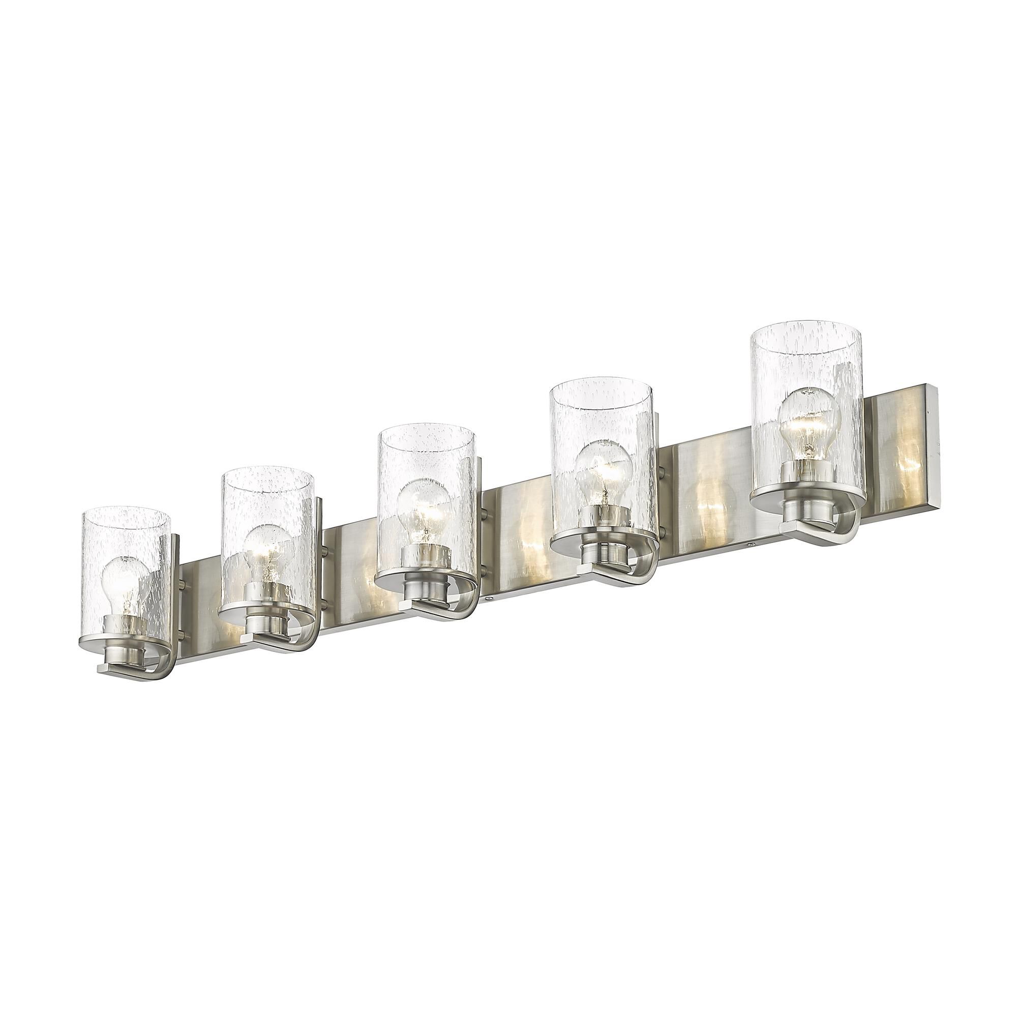 Shown in Brushed Nickel finish and Glass shade