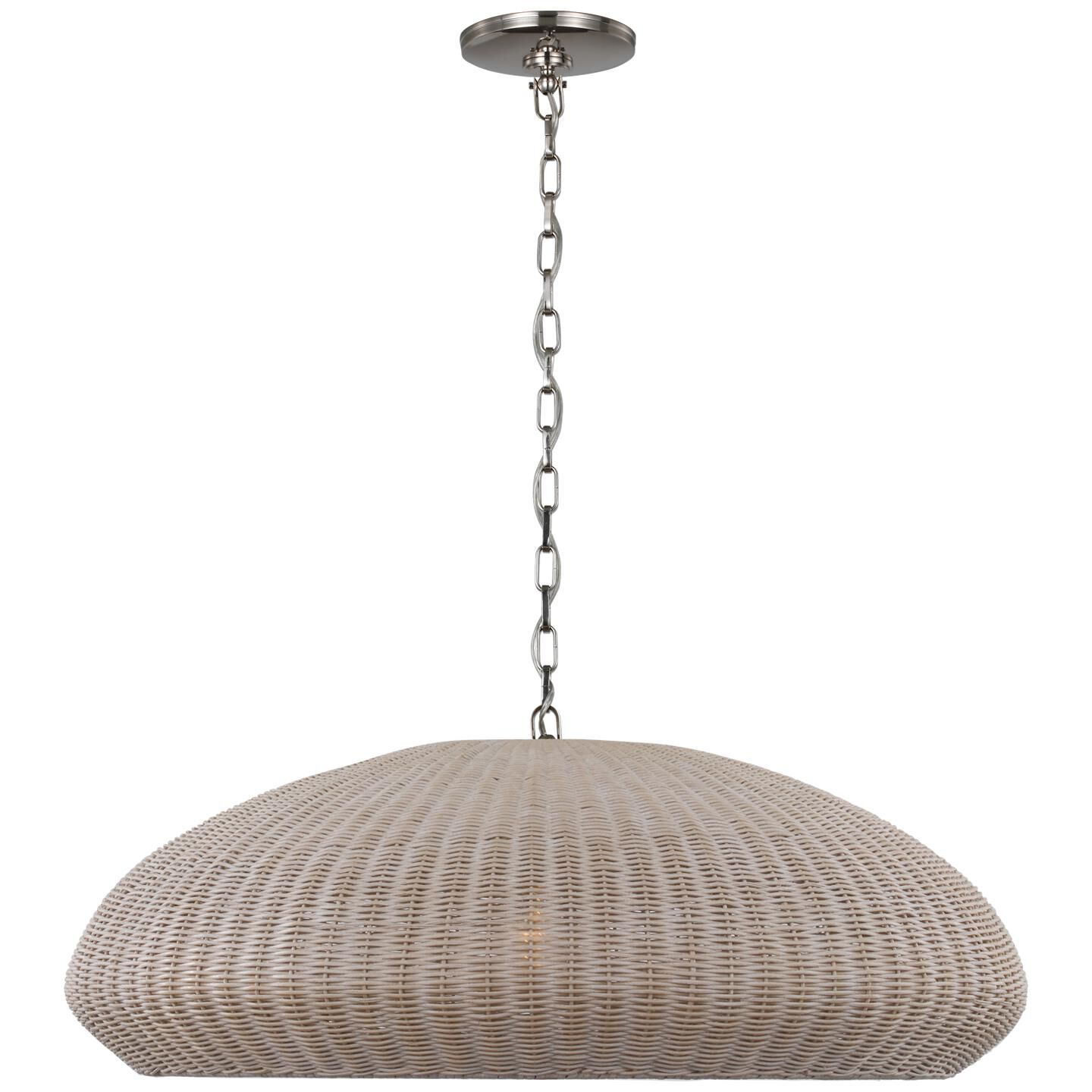 Shown in Polished Nickel finish and Ash Wicker shade