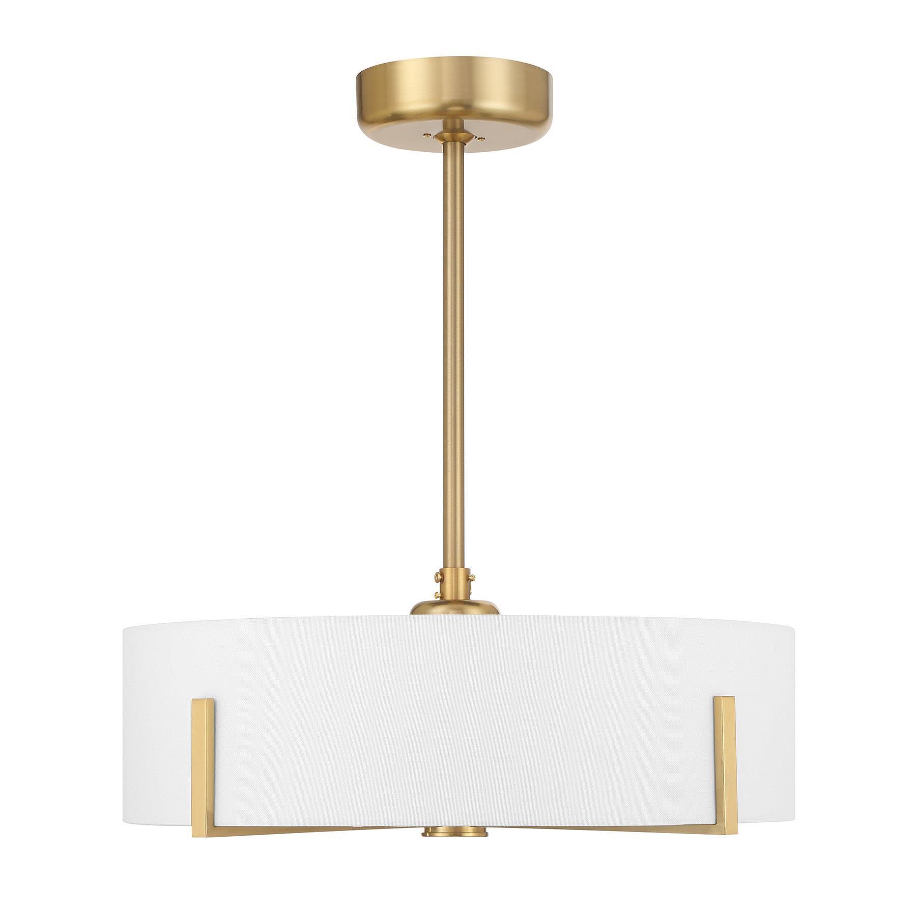 Shown in Warm Brass finish and White Fabric shade