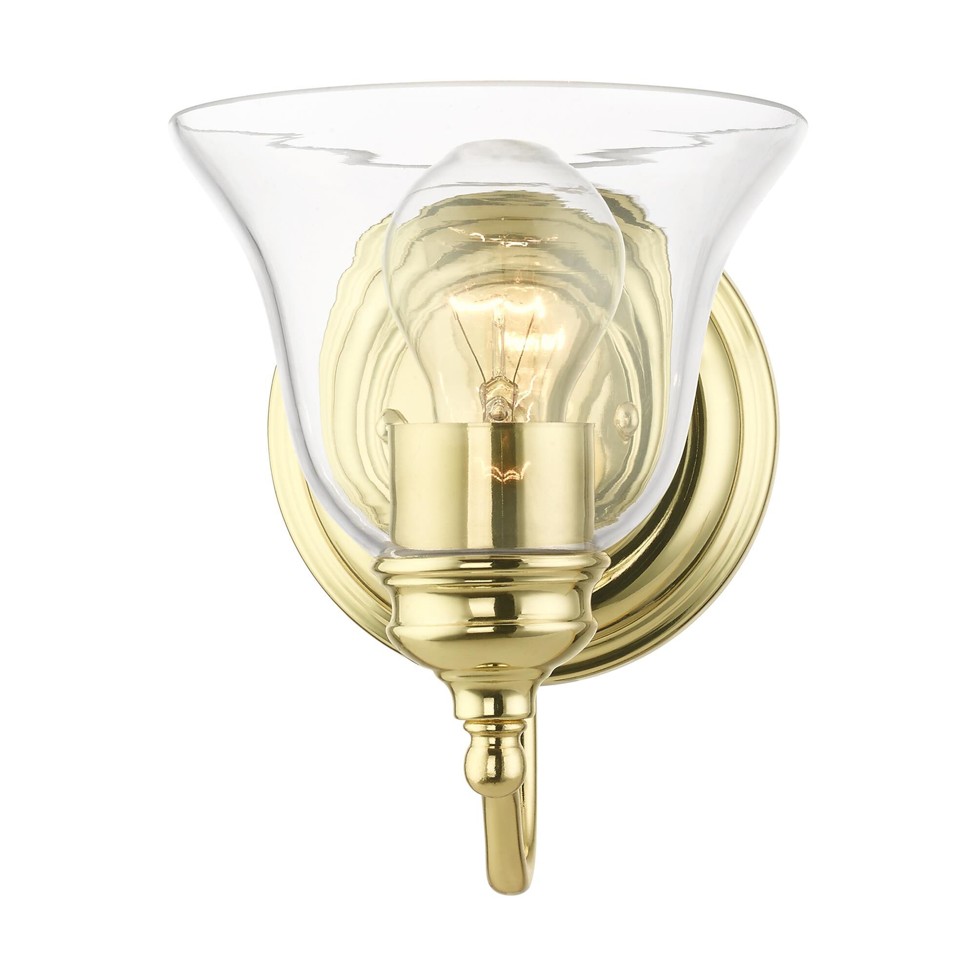 Shown in Polished Brass finish and Hand Blown Clear glass