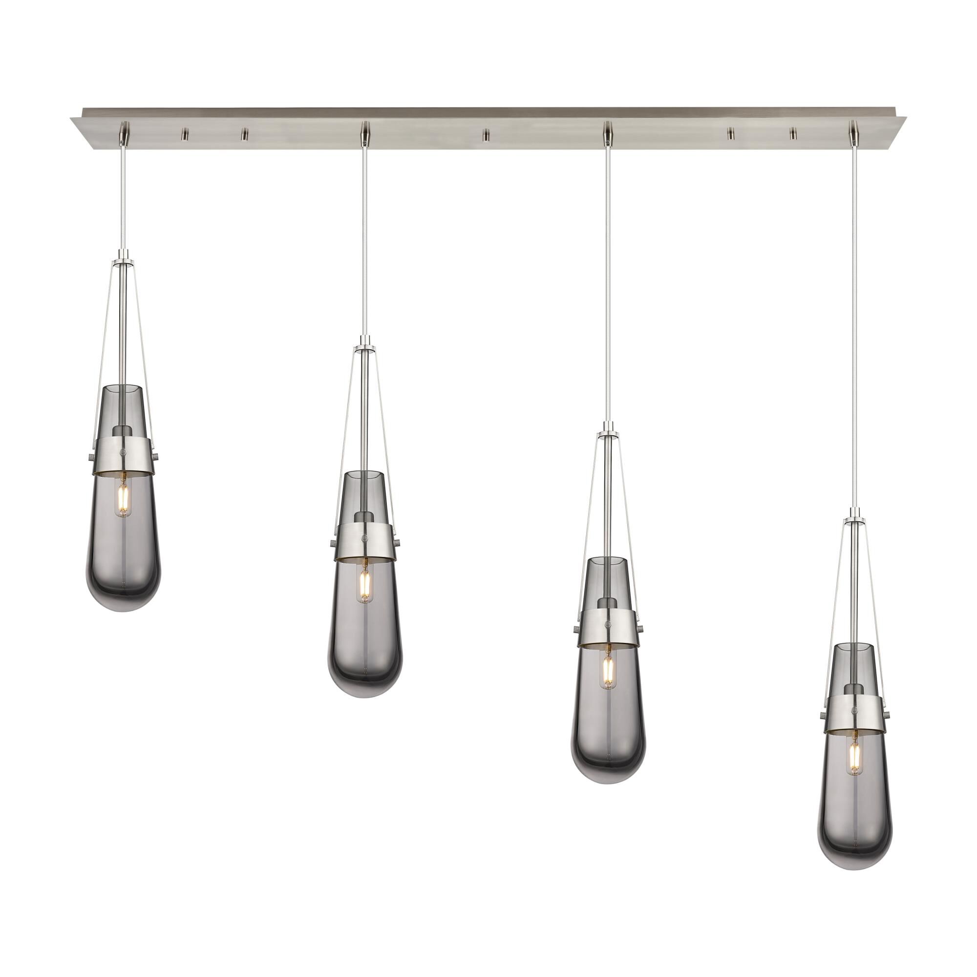 Shown in Brushed Satin Nickel finish and Light Smoke glass