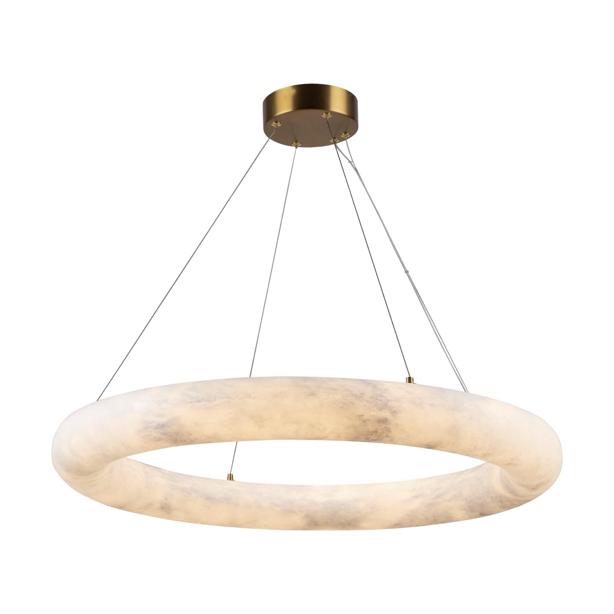 Shown in Brushed Brass finish and Alabaster shade
